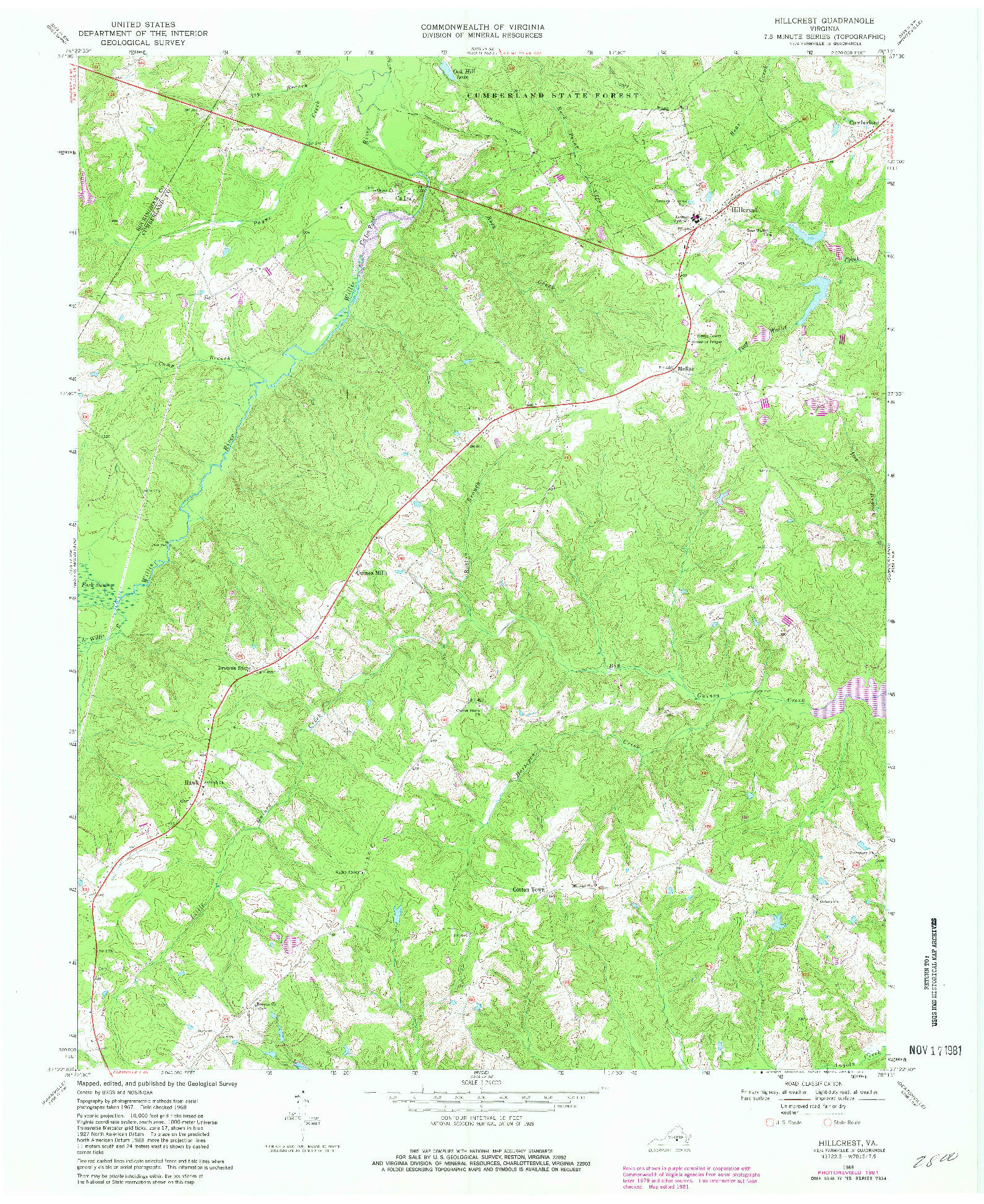 USGS 1:24000-SCALE QUADRANGLE FOR HILLCREST, VA 1968