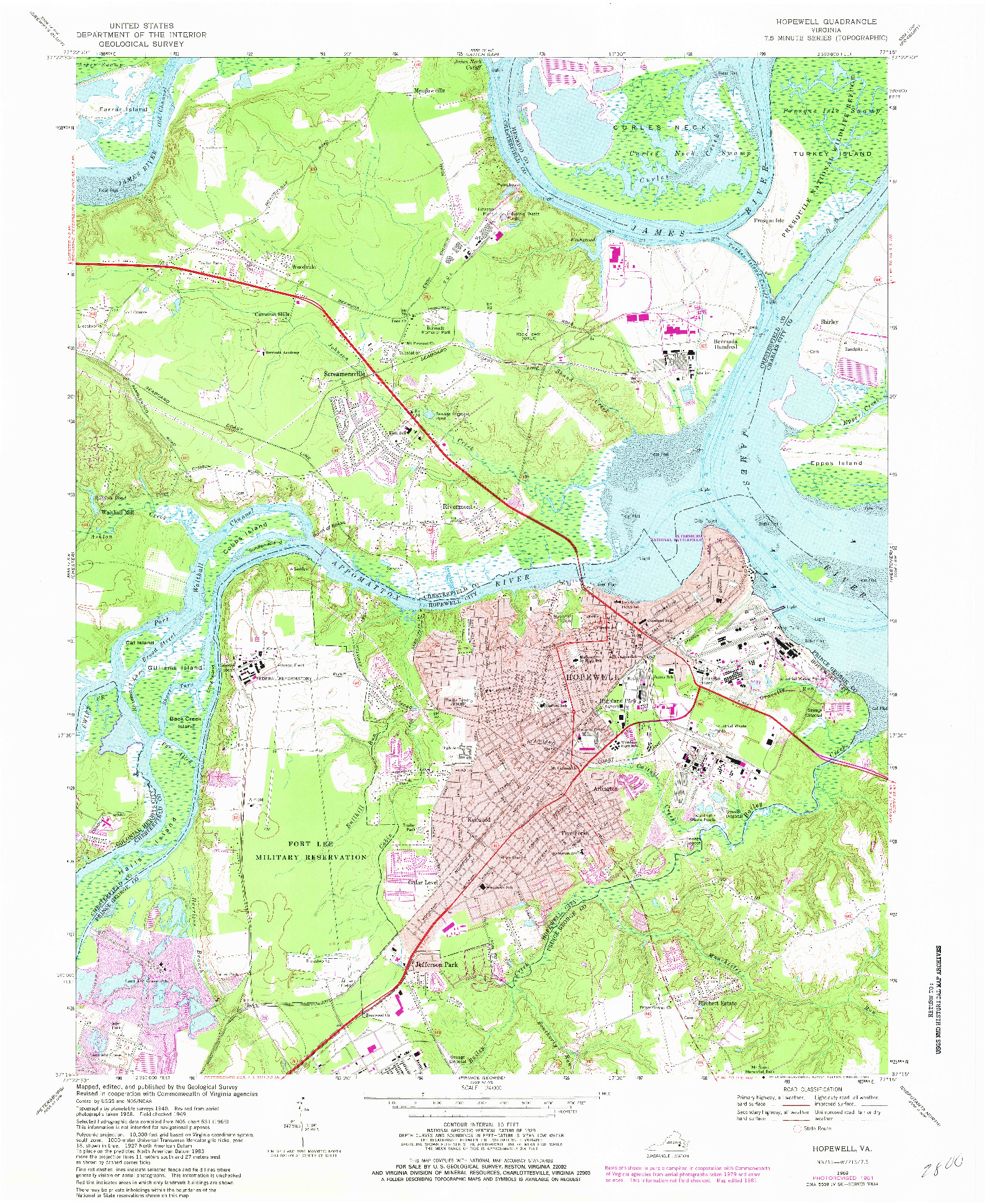 USGS 1:24000-SCALE QUADRANGLE FOR HOPEWELL, VA 1969