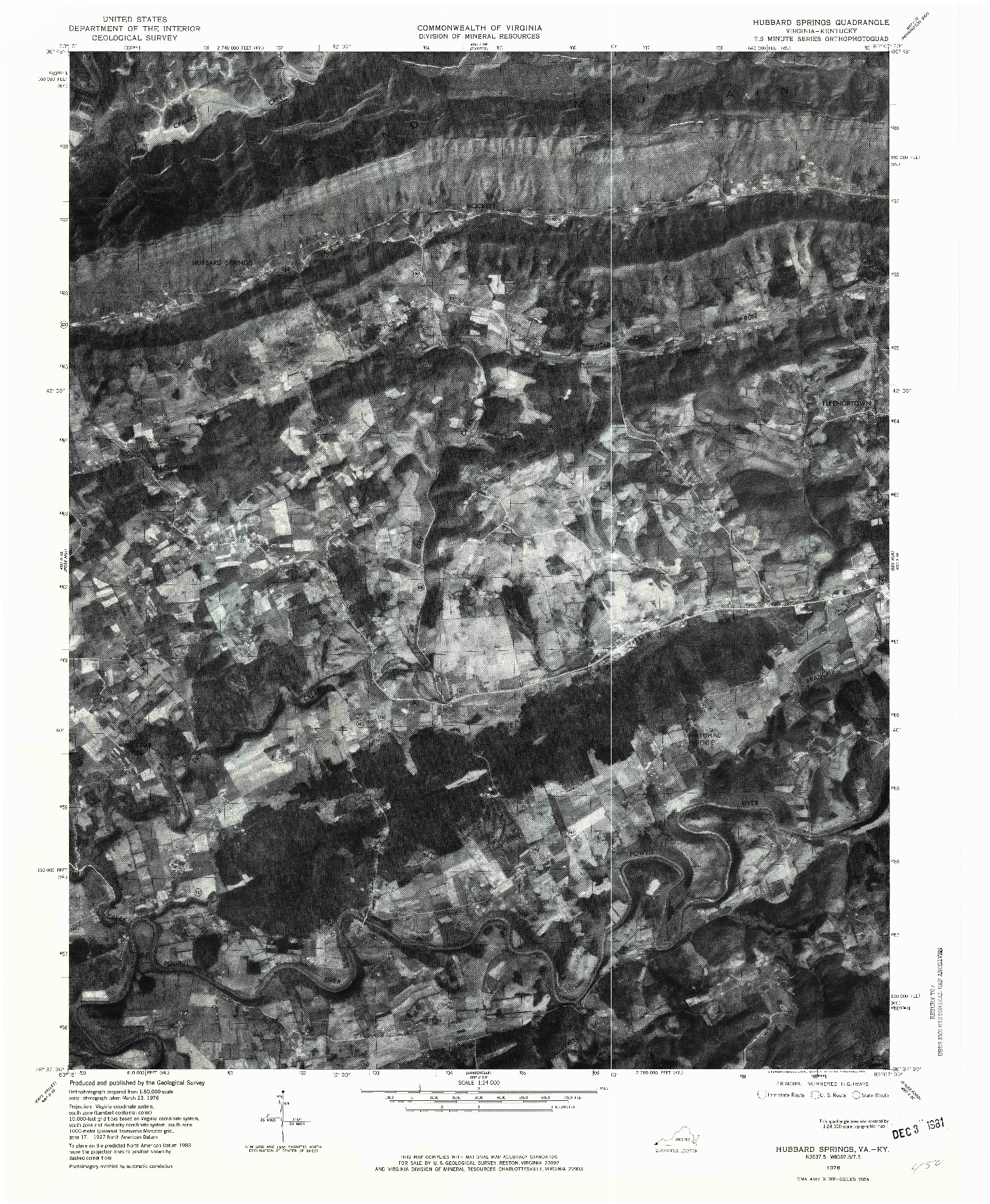 USGS 1:24000-SCALE QUADRANGLE FOR HUBBARD SPRINGS, VA 1976