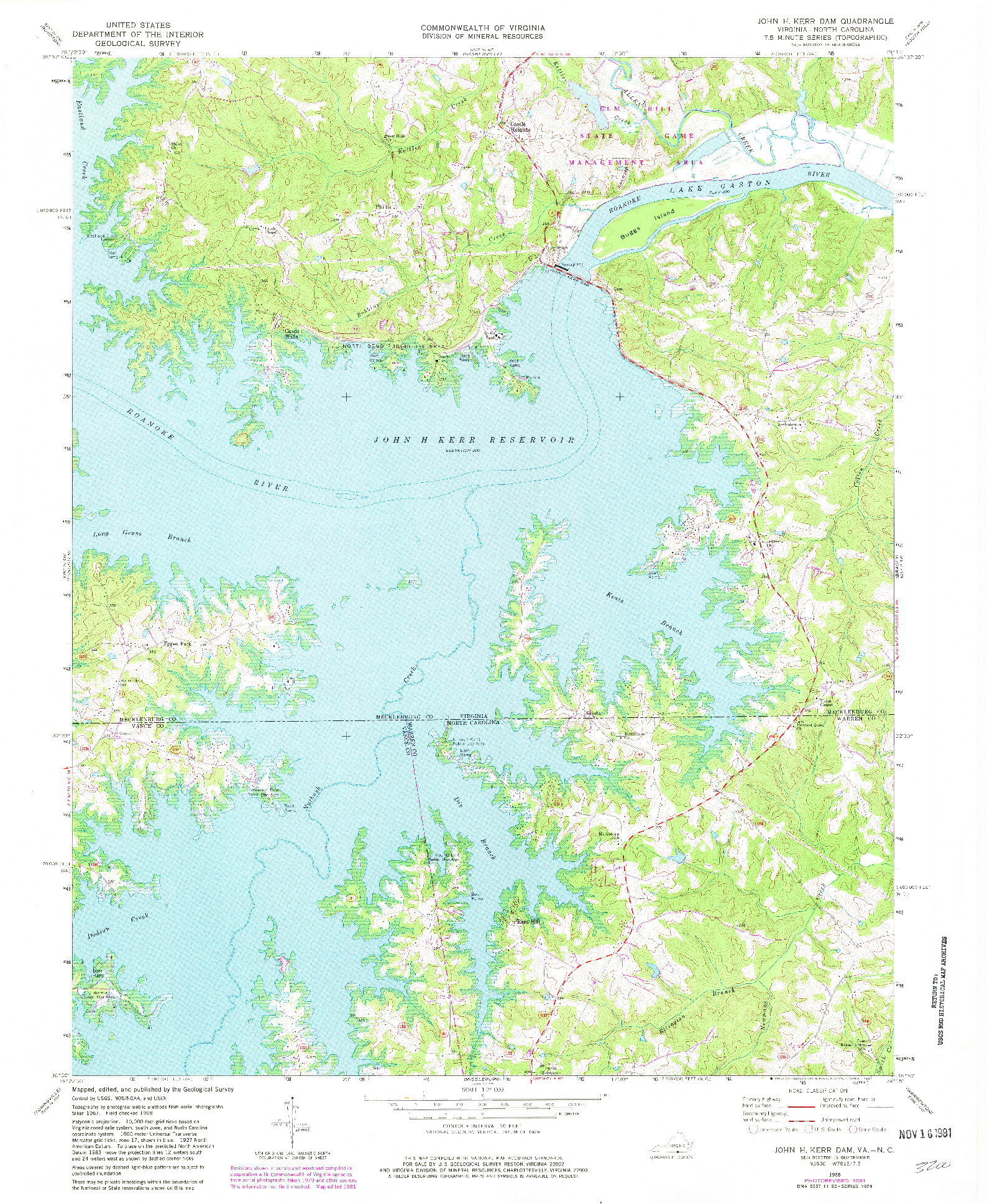 USGS 1:24000-SCALE QUADRANGLE FOR JOHN H KERR DAM, VA 1968