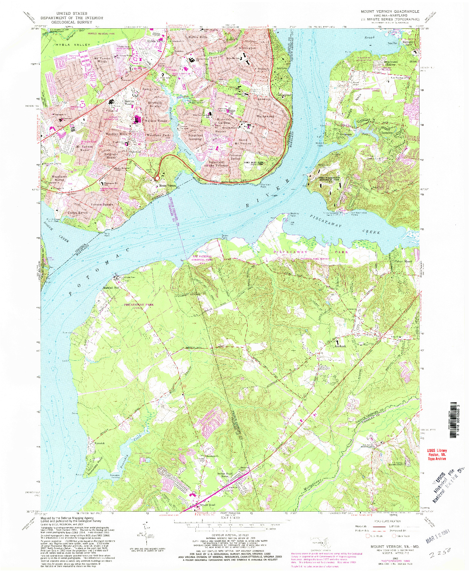 USGS 1:24000-SCALE QUADRANGLE FOR MOUNT VERNON, VA 1966