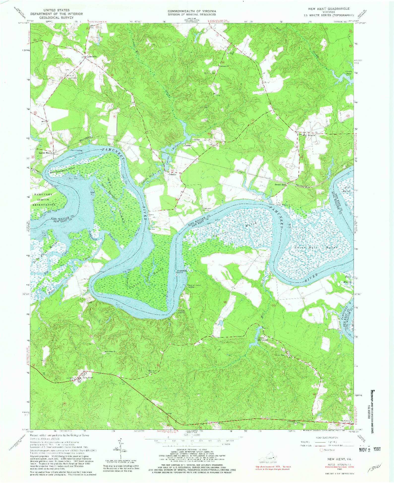 USGS 1:24000-SCALE QUADRANGLE FOR NEW KENT, VA 1965