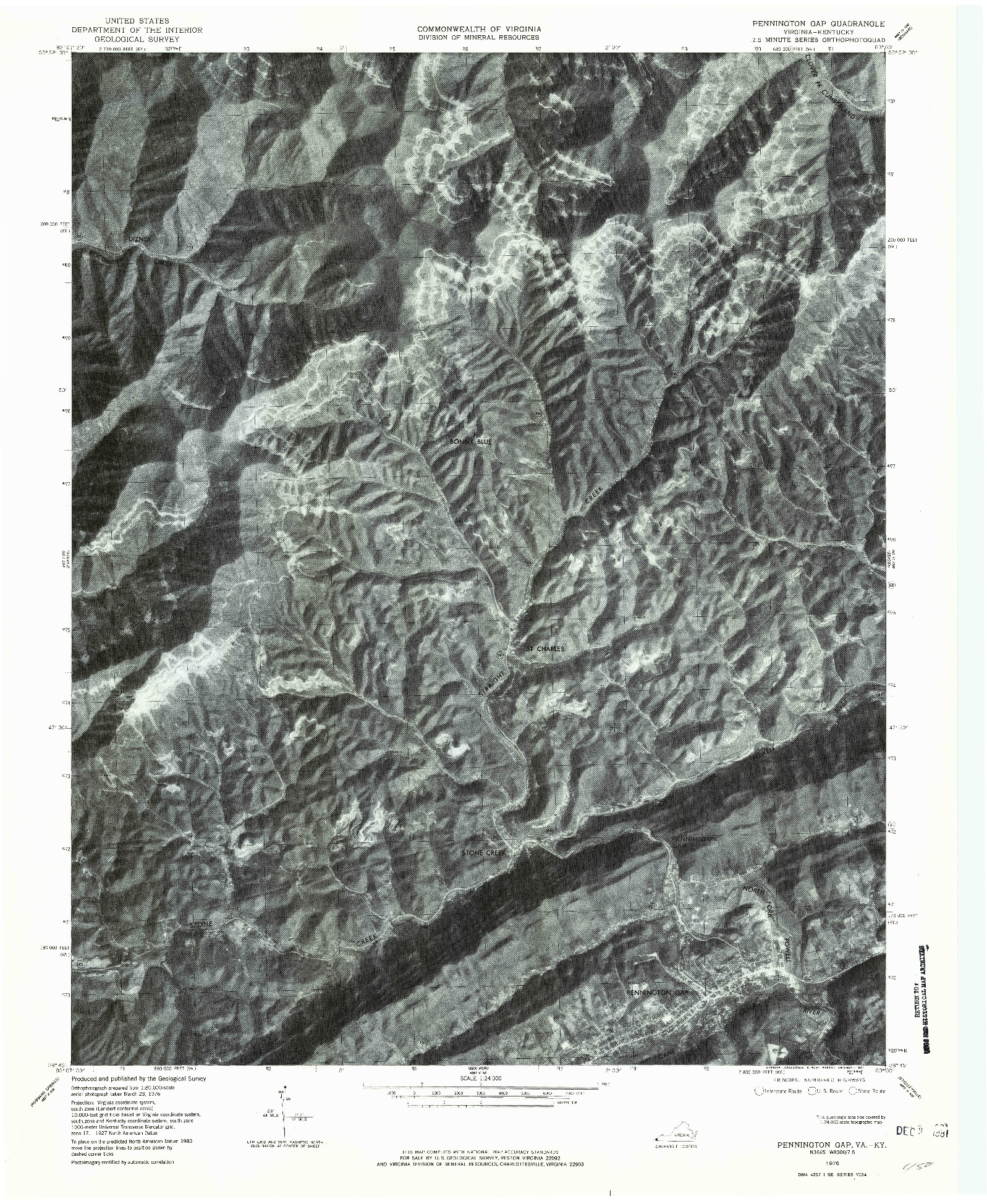 USGS 1:24000-SCALE QUADRANGLE FOR PENNINGTON GAP, VA 1976
