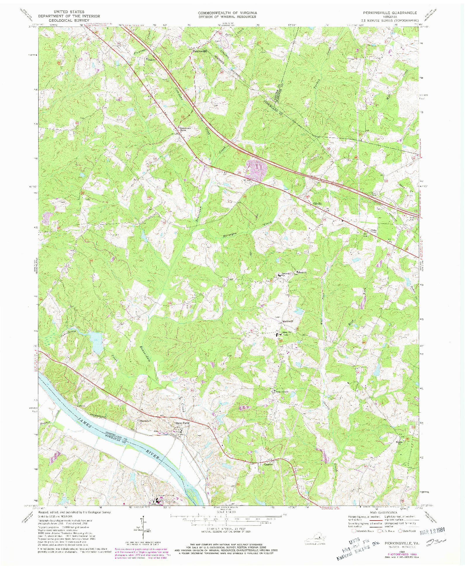 USGS 1:24000-SCALE QUADRANGLE FOR PERKINSVILLE, VA 1968