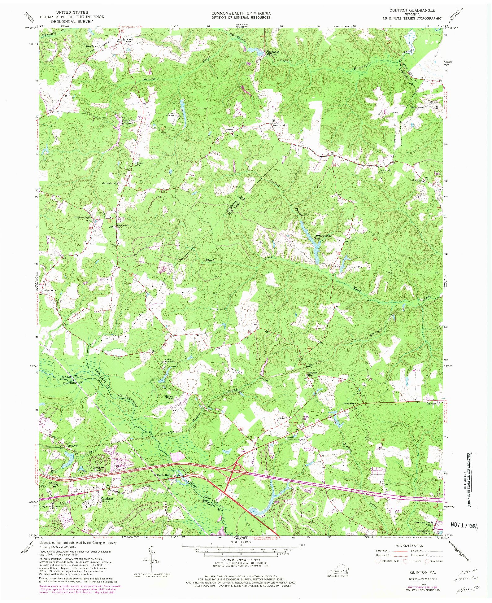 USGS 1:24000-SCALE QUADRANGLE FOR QUINTON, VA 1965