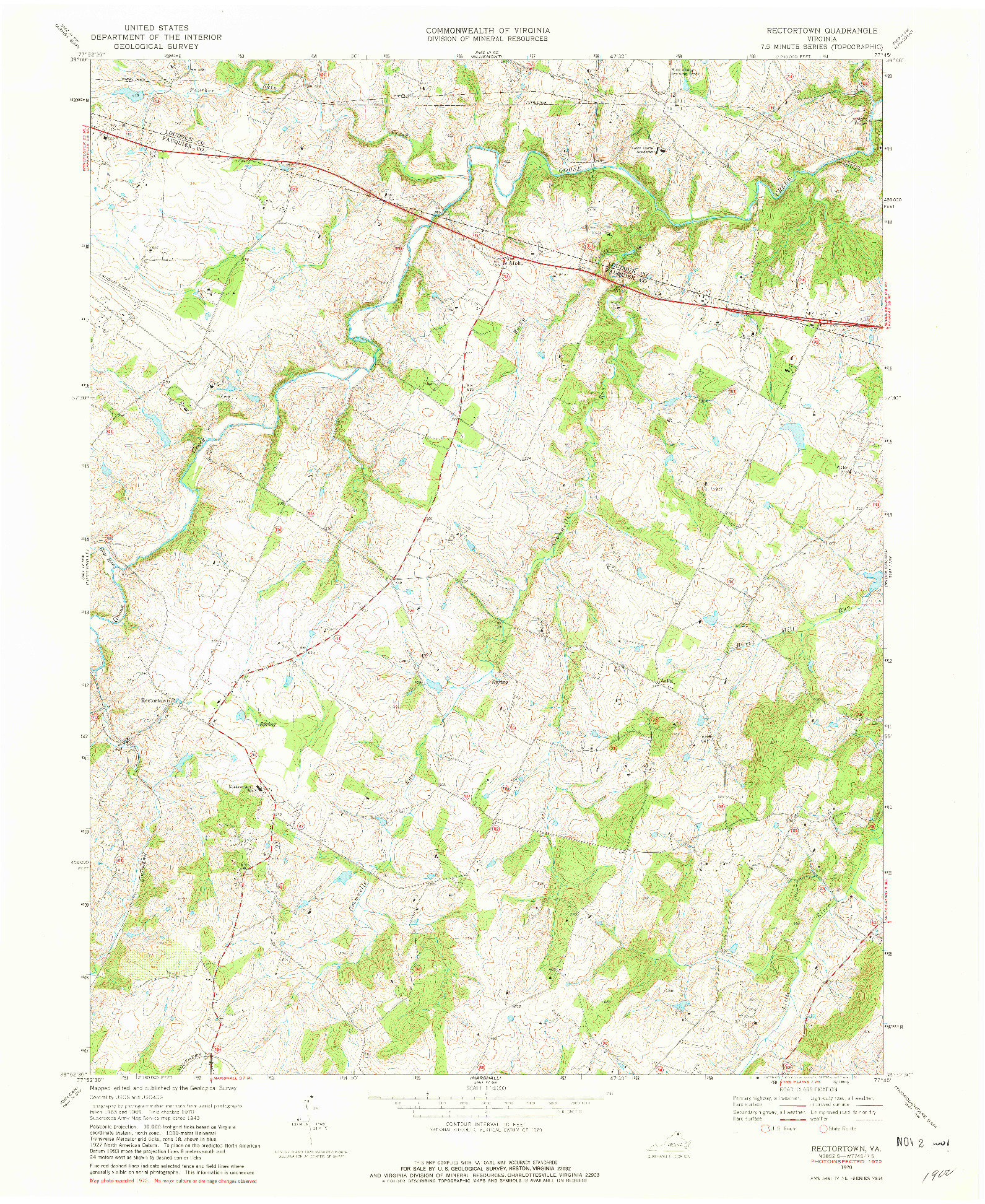 USGS 1:24000-SCALE QUADRANGLE FOR RECTORTOWN, VA 1970