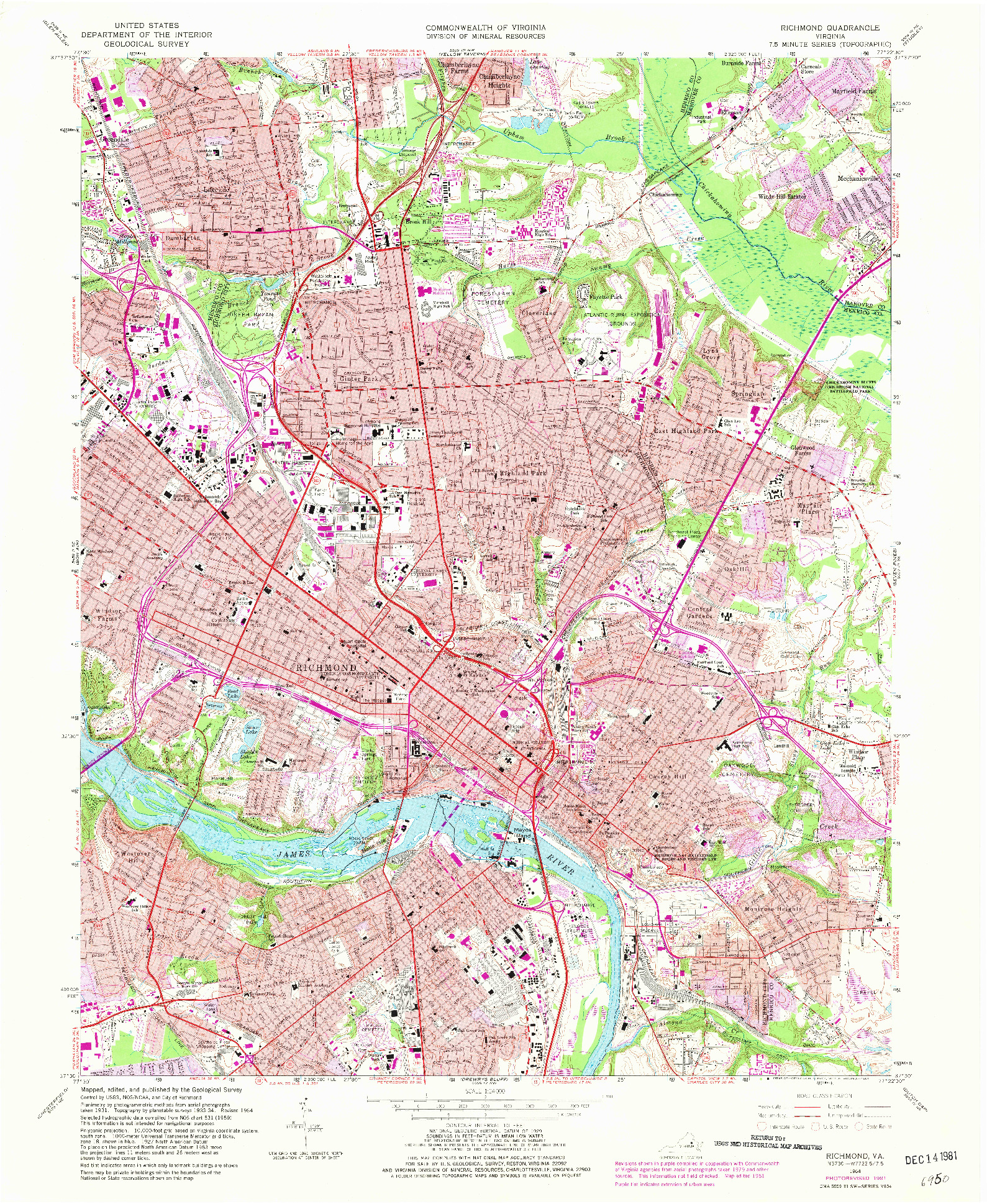 USGS 1:24000-SCALE QUADRANGLE FOR RICHMOND, VA 1964