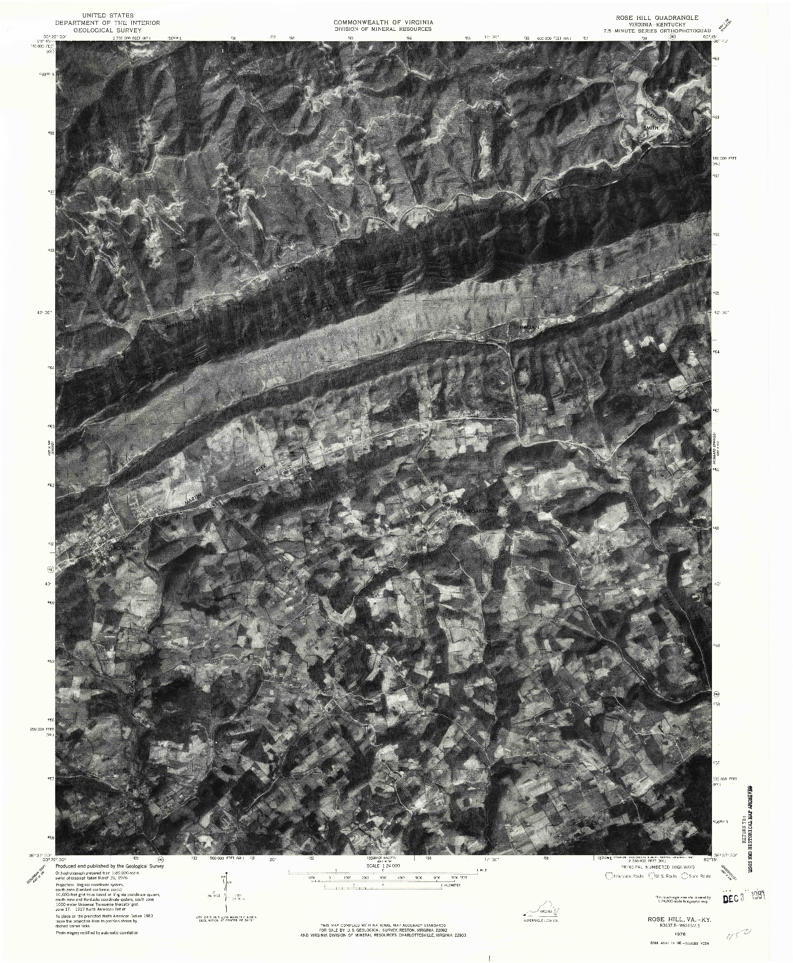 USGS 1:24000-SCALE QUADRANGLE FOR ROSE HILL, VA 1976