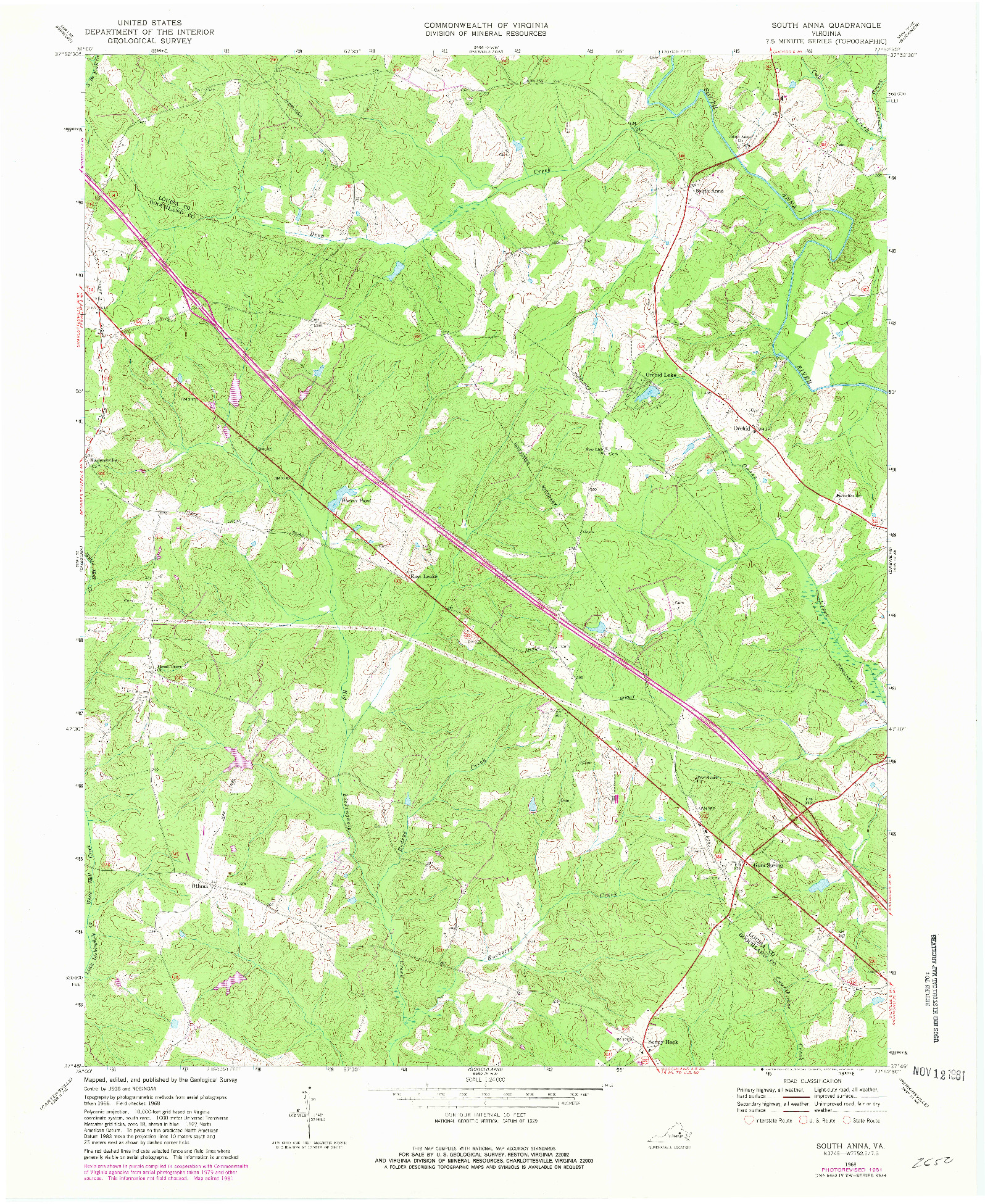 USGS 1:24000-SCALE QUADRANGLE FOR SOUTH ANNA, VA 1968