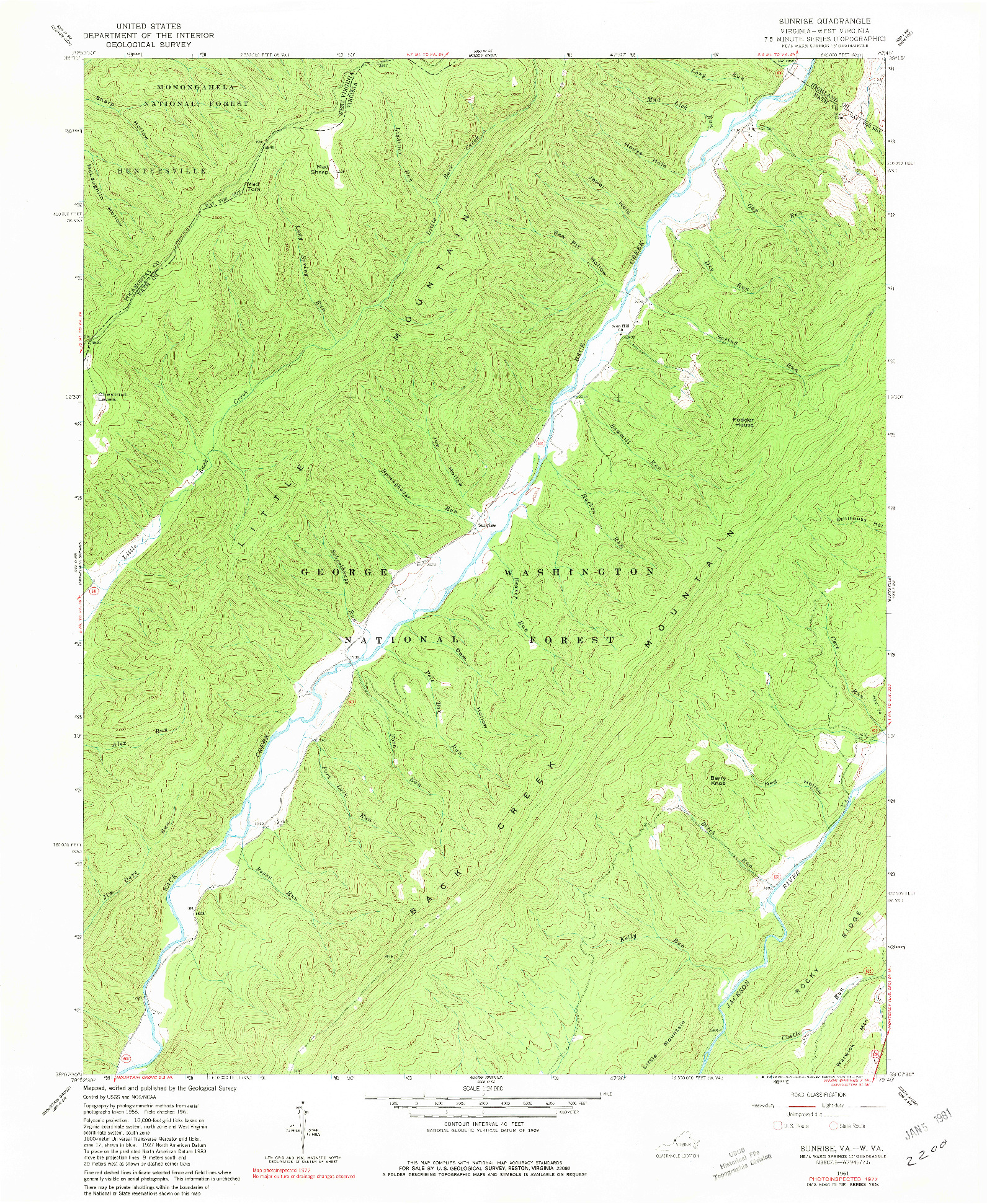 USGS 1:24000-SCALE QUADRANGLE FOR SUNRISE, VA 1961