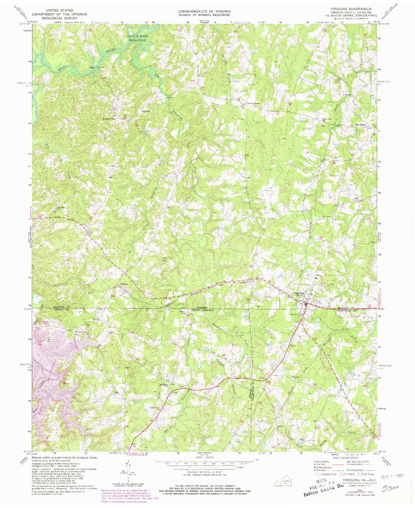 USGS 1:24000-SCALE QUADRANGLE FOR VIRGILINA, VA 1968