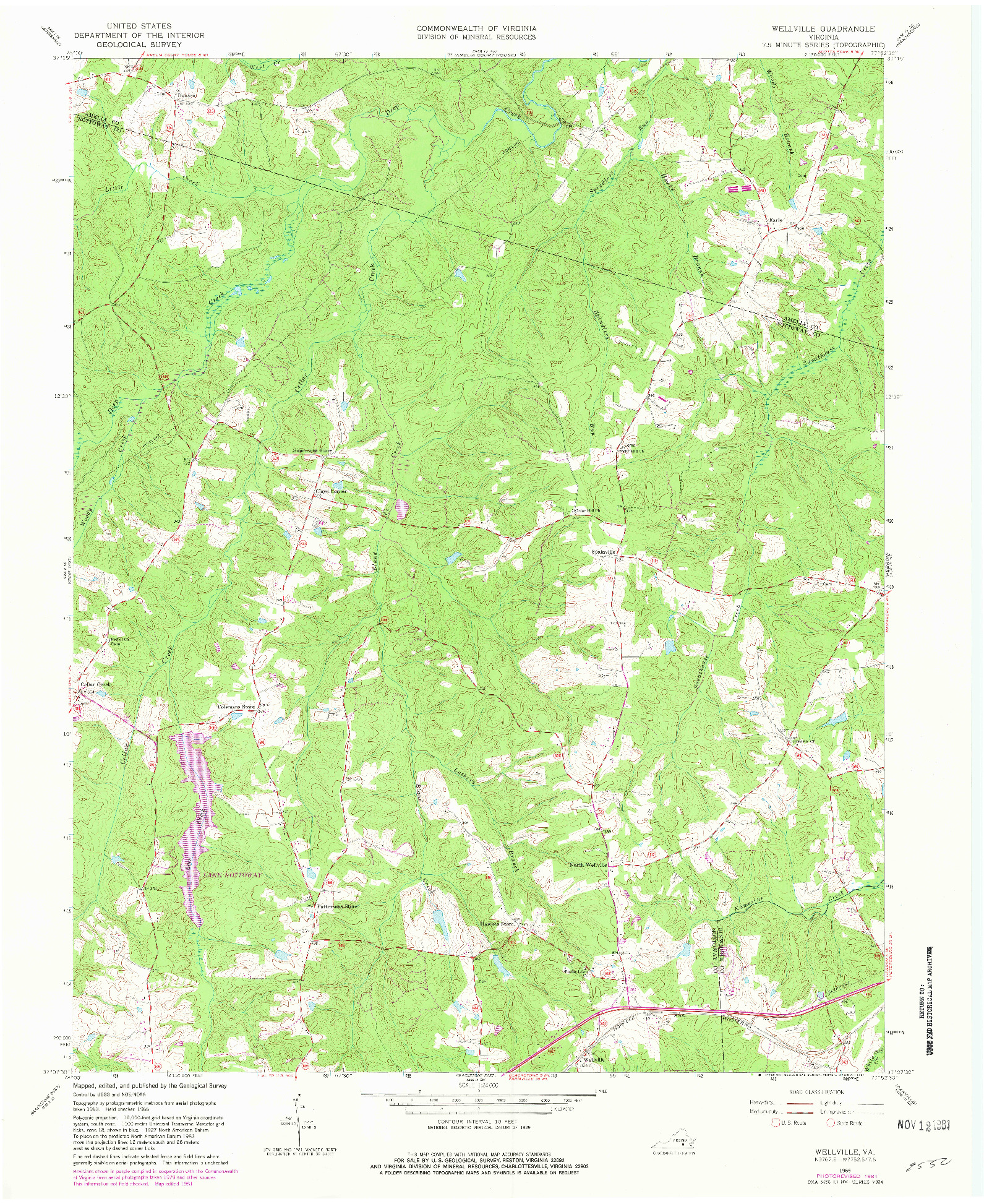 USGS 1:24000-SCALE QUADRANGLE FOR WELLVILLE, VA 1966