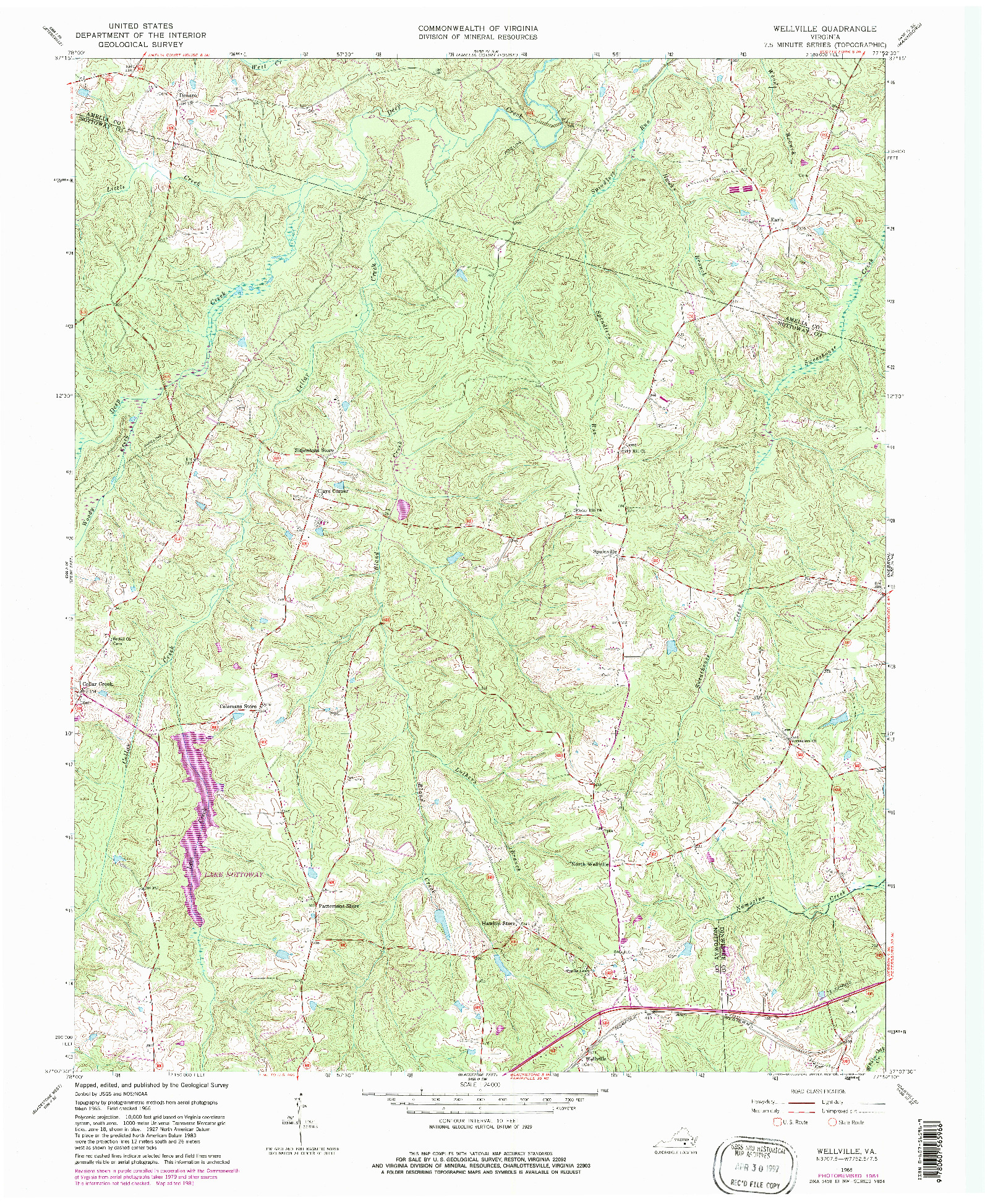 USGS 1:24000-SCALE QUADRANGLE FOR WELLVILLE, VA 1966