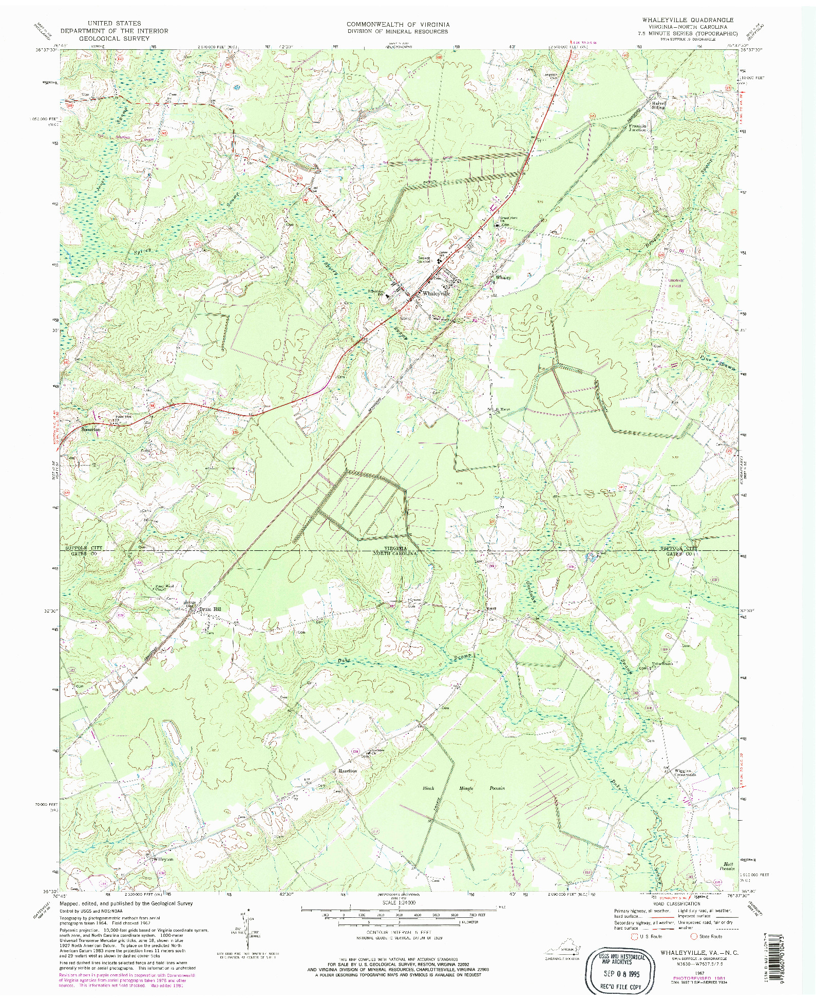 USGS 1:24000-SCALE QUADRANGLE FOR WHALEYVILLE, VA 1967