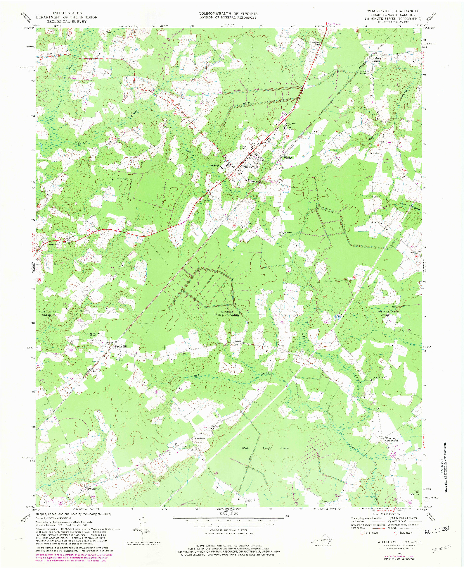 USGS 1:24000-SCALE QUADRANGLE FOR WHALEYVILLE, VA 1967