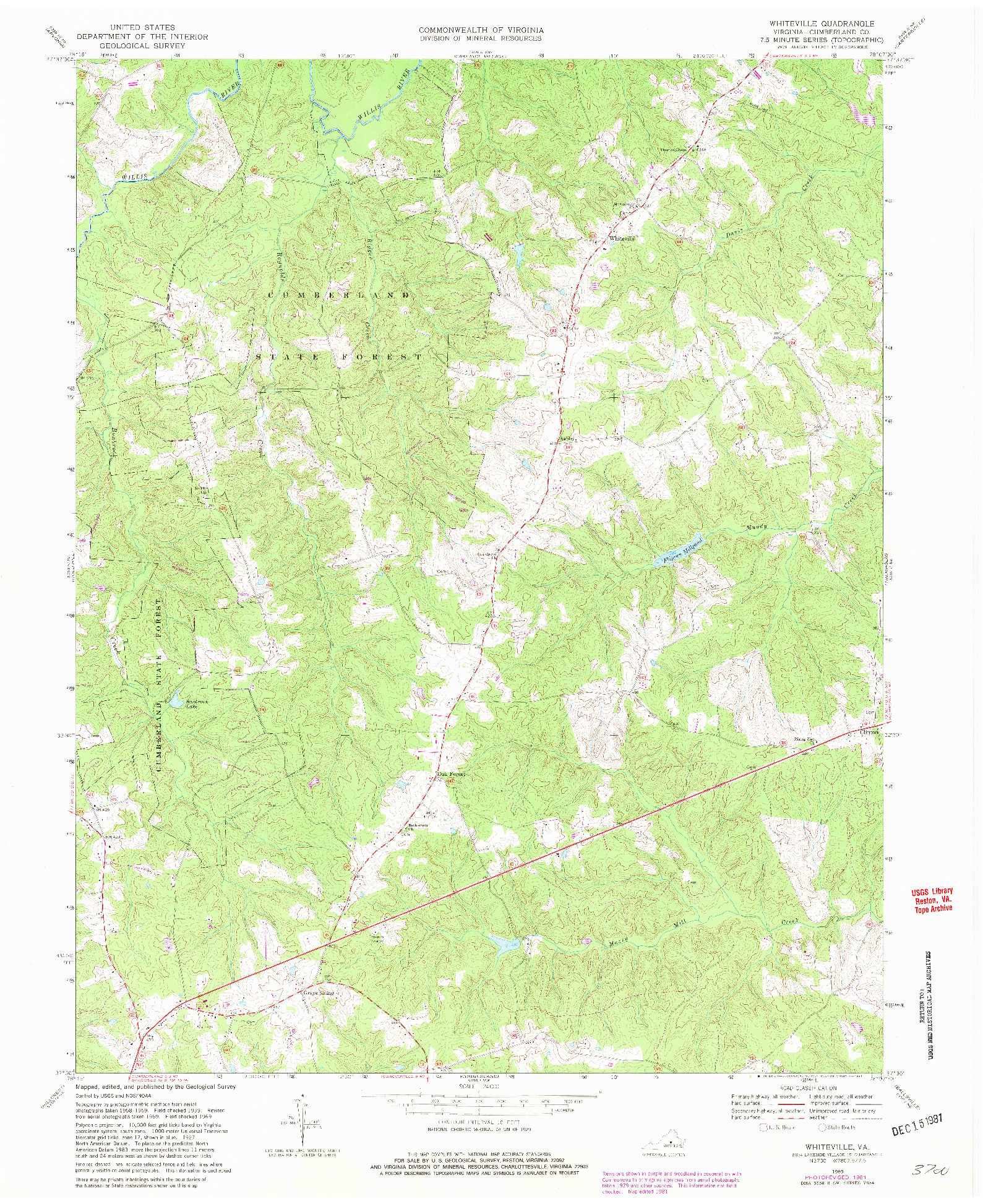USGS 1:24000-SCALE QUADRANGLE FOR WHITEVILLE, VA 1969
