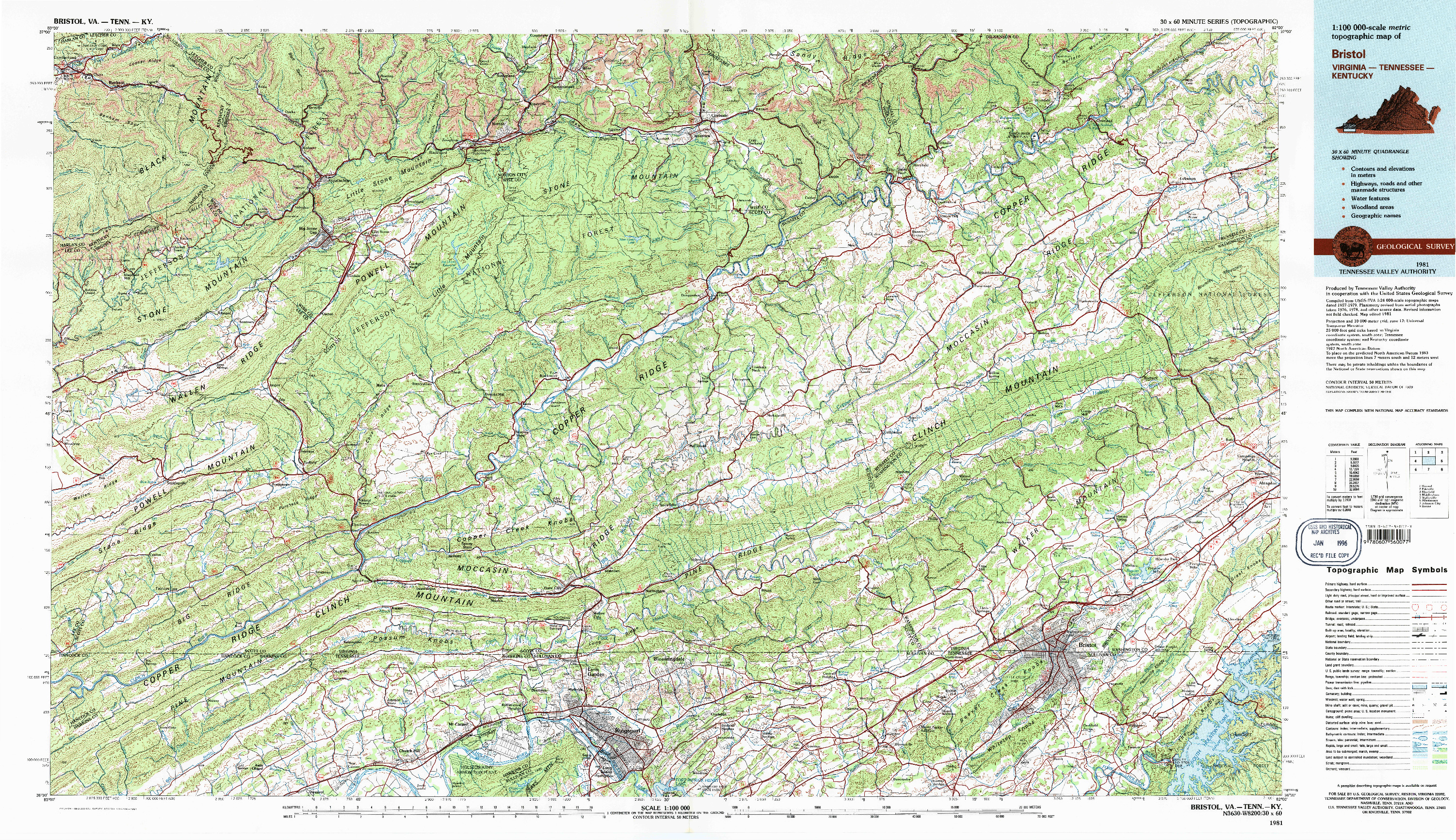 USGS 1:100000-SCALE QUADRANGLE FOR BRISTOL, VA 1981