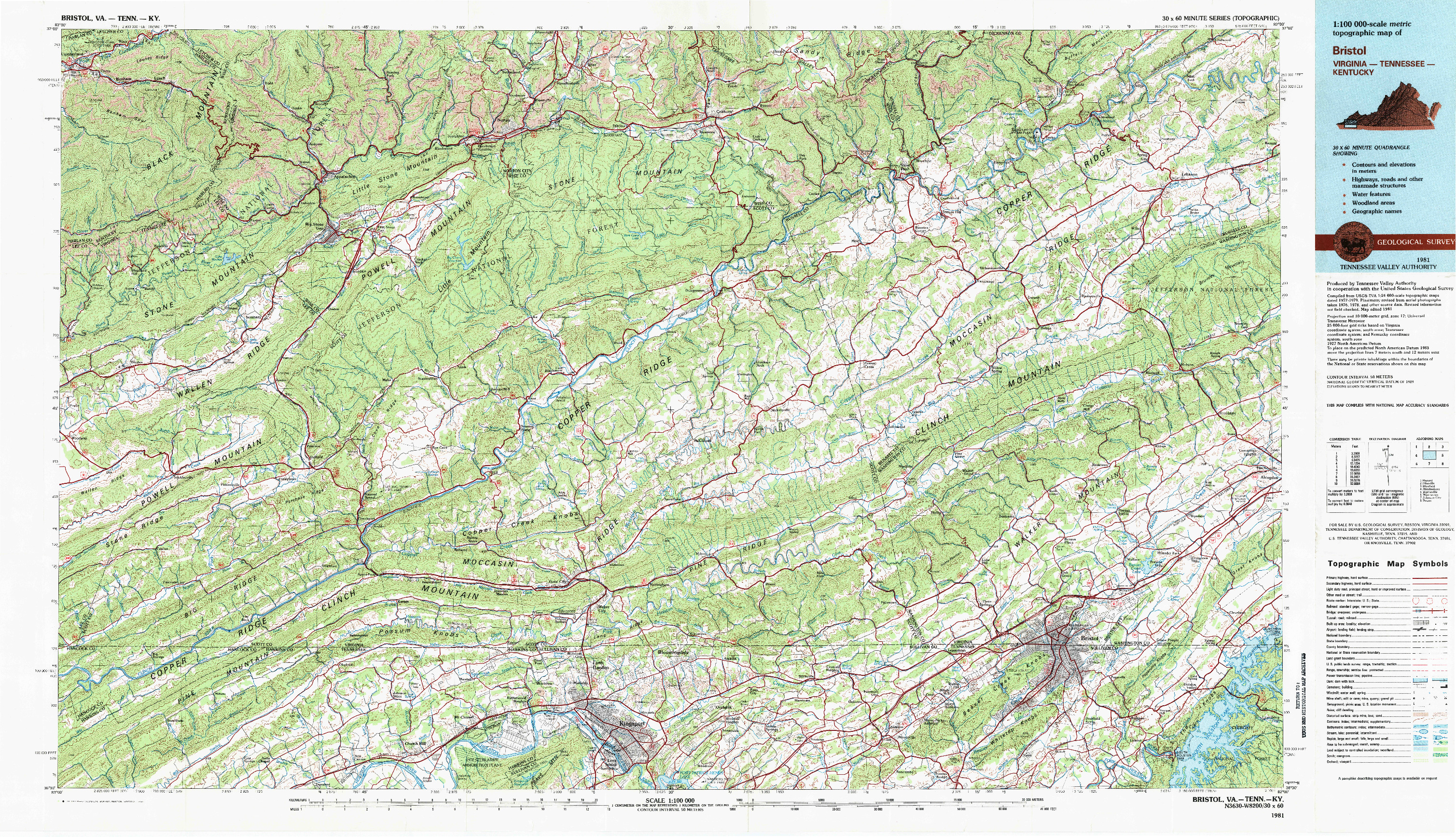 USGS 1:100000-SCALE QUADRANGLE FOR BRISTOL, VA 1981