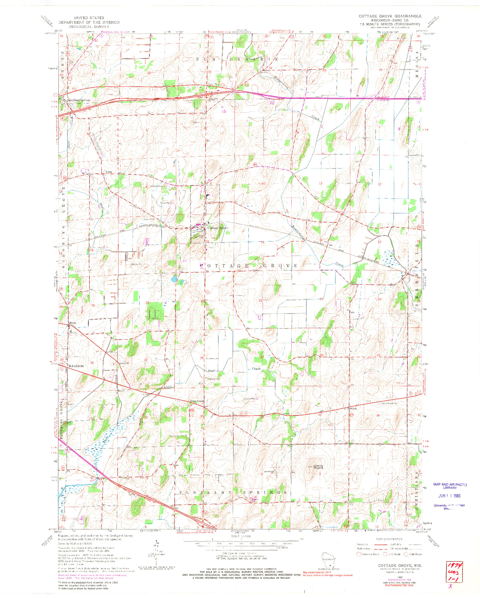 USGS 1:24000-SCALE QUADRANGLE FOR COTTAGE GROVE, WI 1962