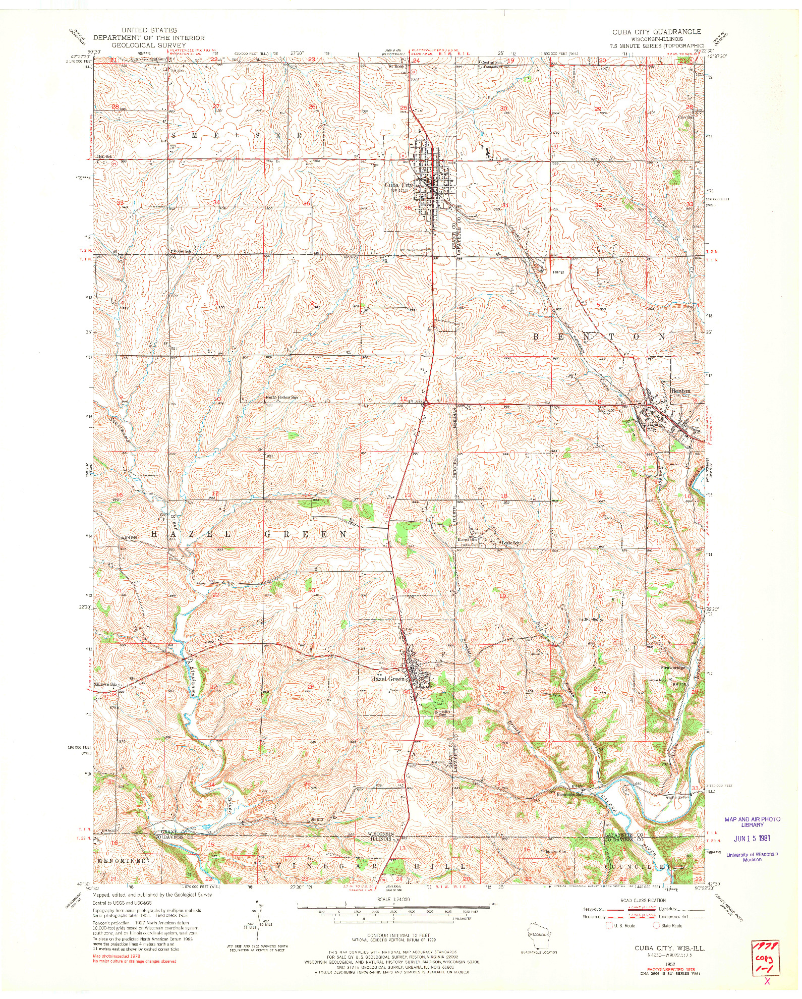 USGS 1:24000-SCALE QUADRANGLE FOR CUBA CITY, WI 1952