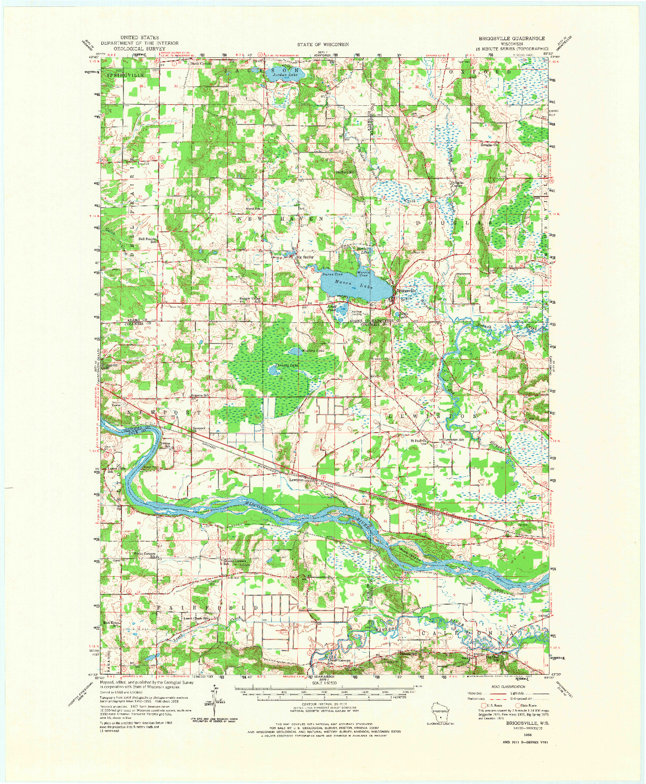 USGS 1:62500-SCALE QUADRANGLE FOR BRIGGSVILLE, WI 1958