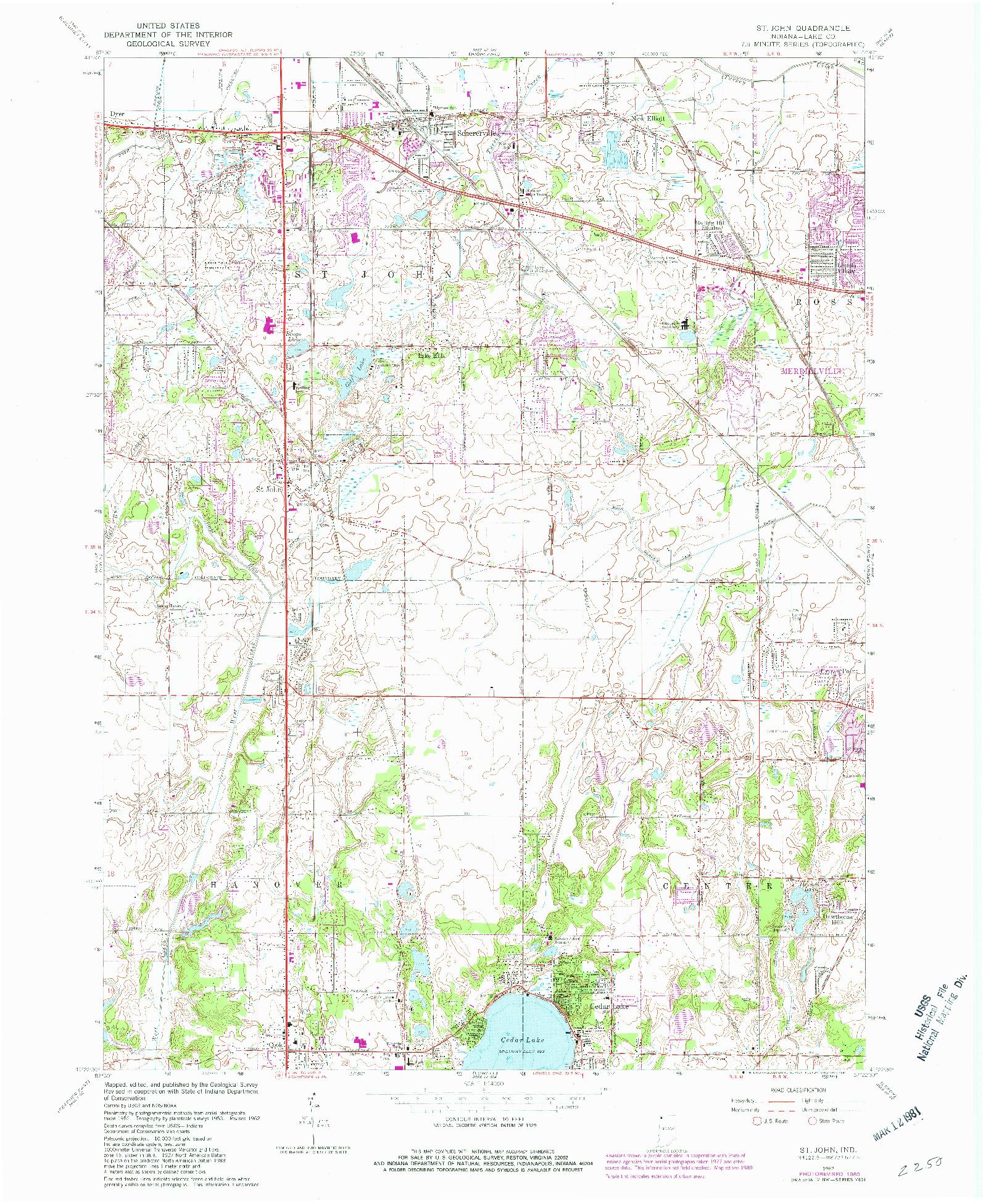 USGS 1:24000-SCALE QUADRANGLE FOR ST. JOHN, IN 1962