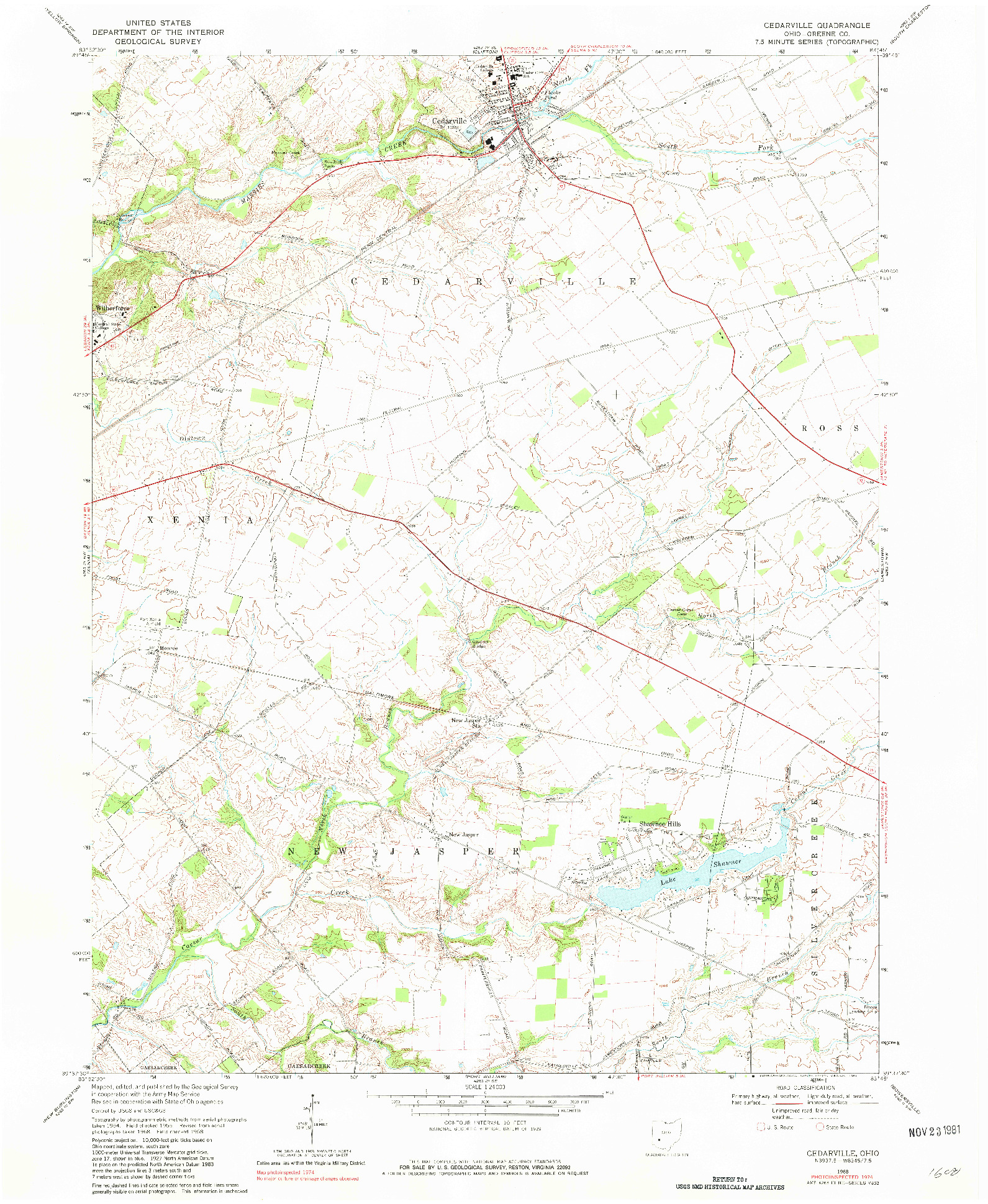 USGS 1:24000-SCALE QUADRANGLE FOR CEDARVILLE, OH 1968