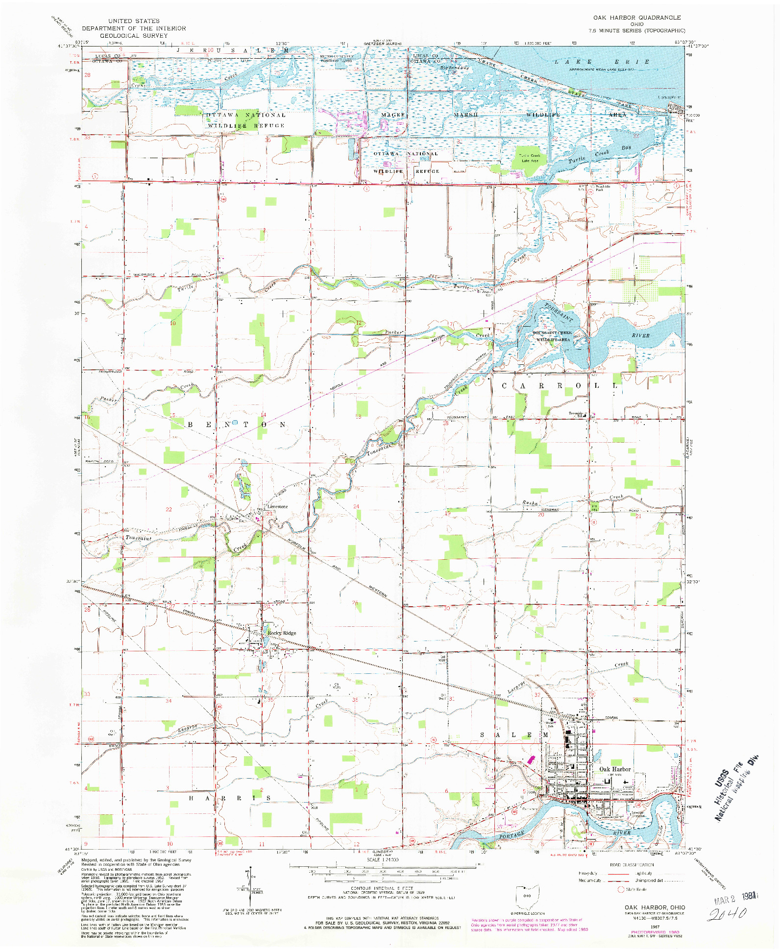 USGS 1:24000-SCALE QUADRANGLE FOR OAK HARBOR, OH 1967