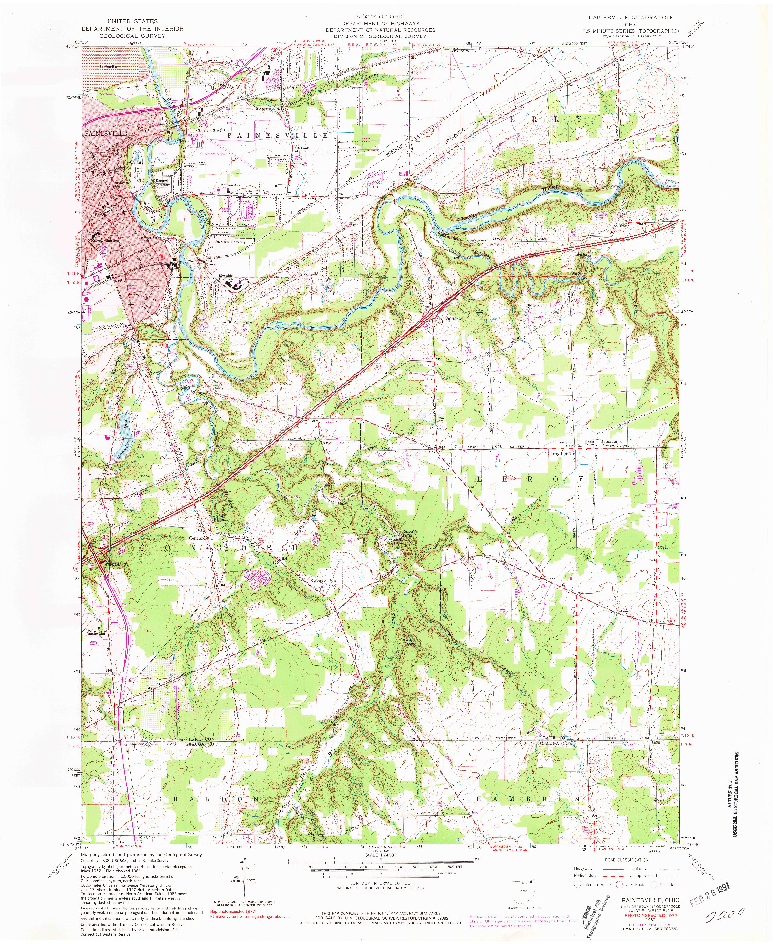 USGS 1:24000-SCALE QUADRANGLE FOR PAINESVILLE, OH 1960