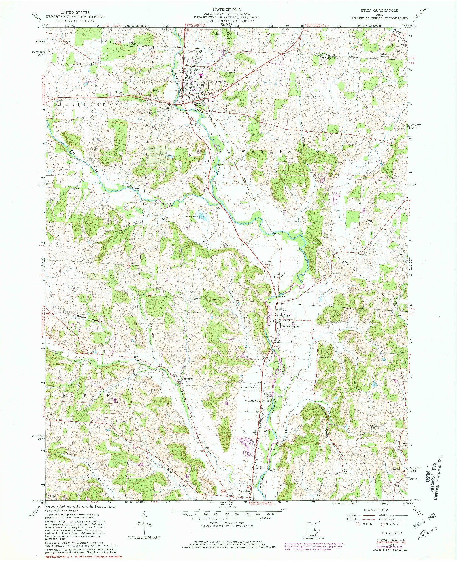USGS 1:24000-SCALE QUADRANGLE FOR UTICA, OH 1961
