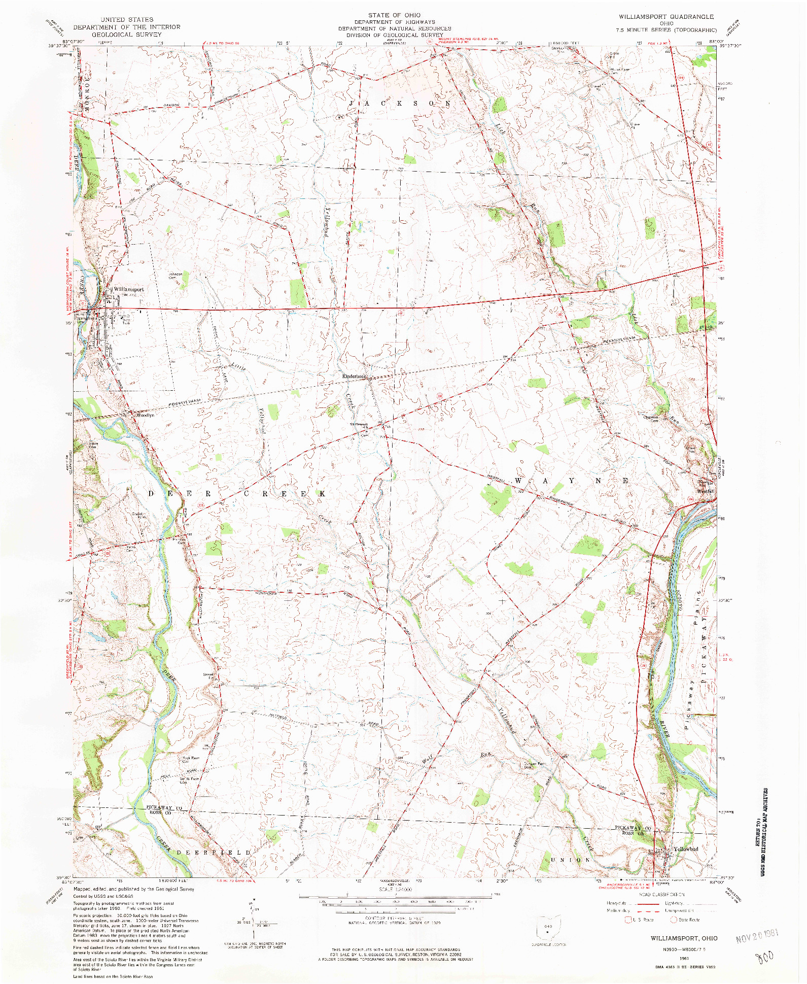 USGS 1:24000-SCALE QUADRANGLE FOR WILLIAMSPORT, OH 1961