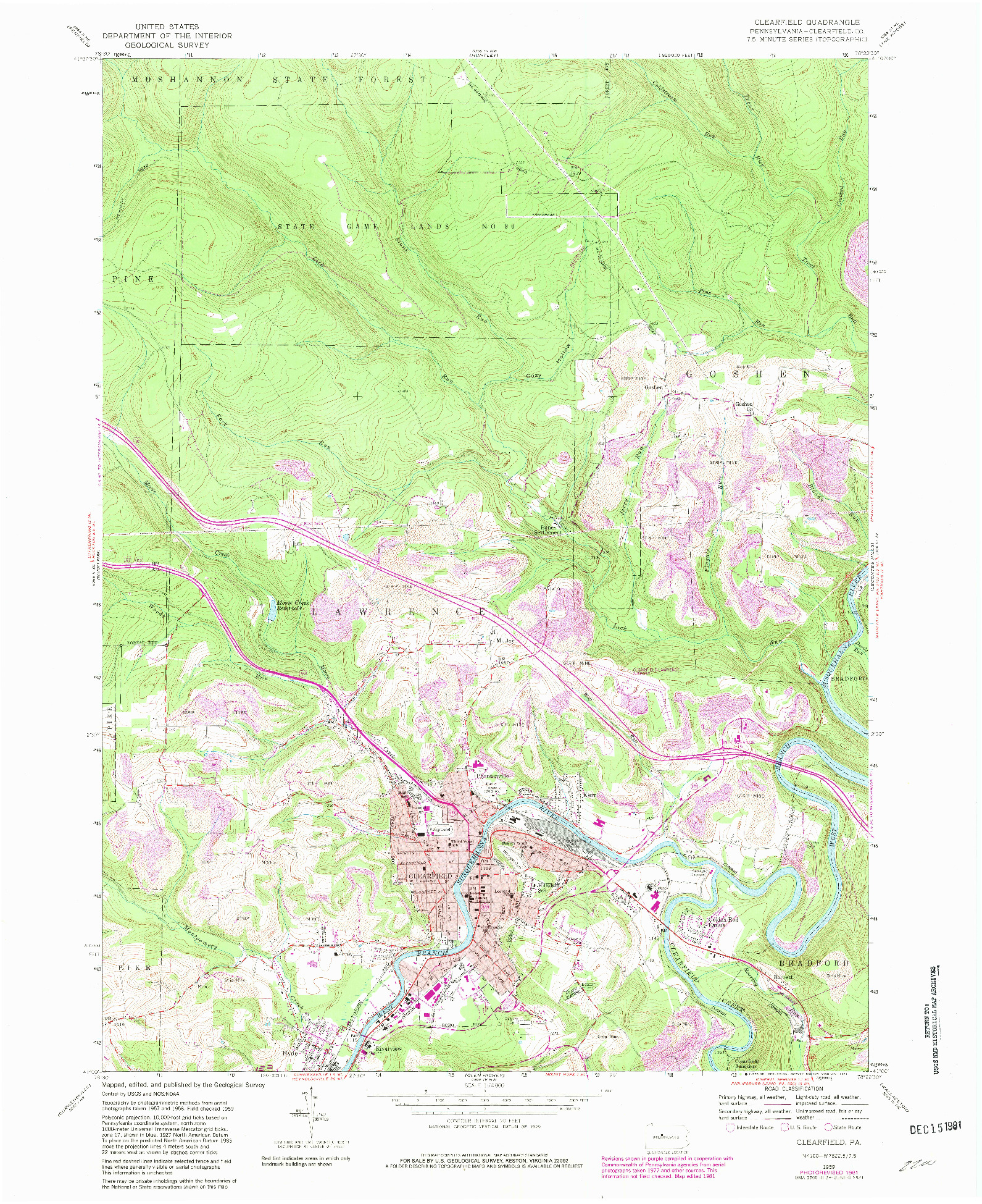 USGS 1:24000-SCALE QUADRANGLE FOR CLEARFIELD, PA 1959