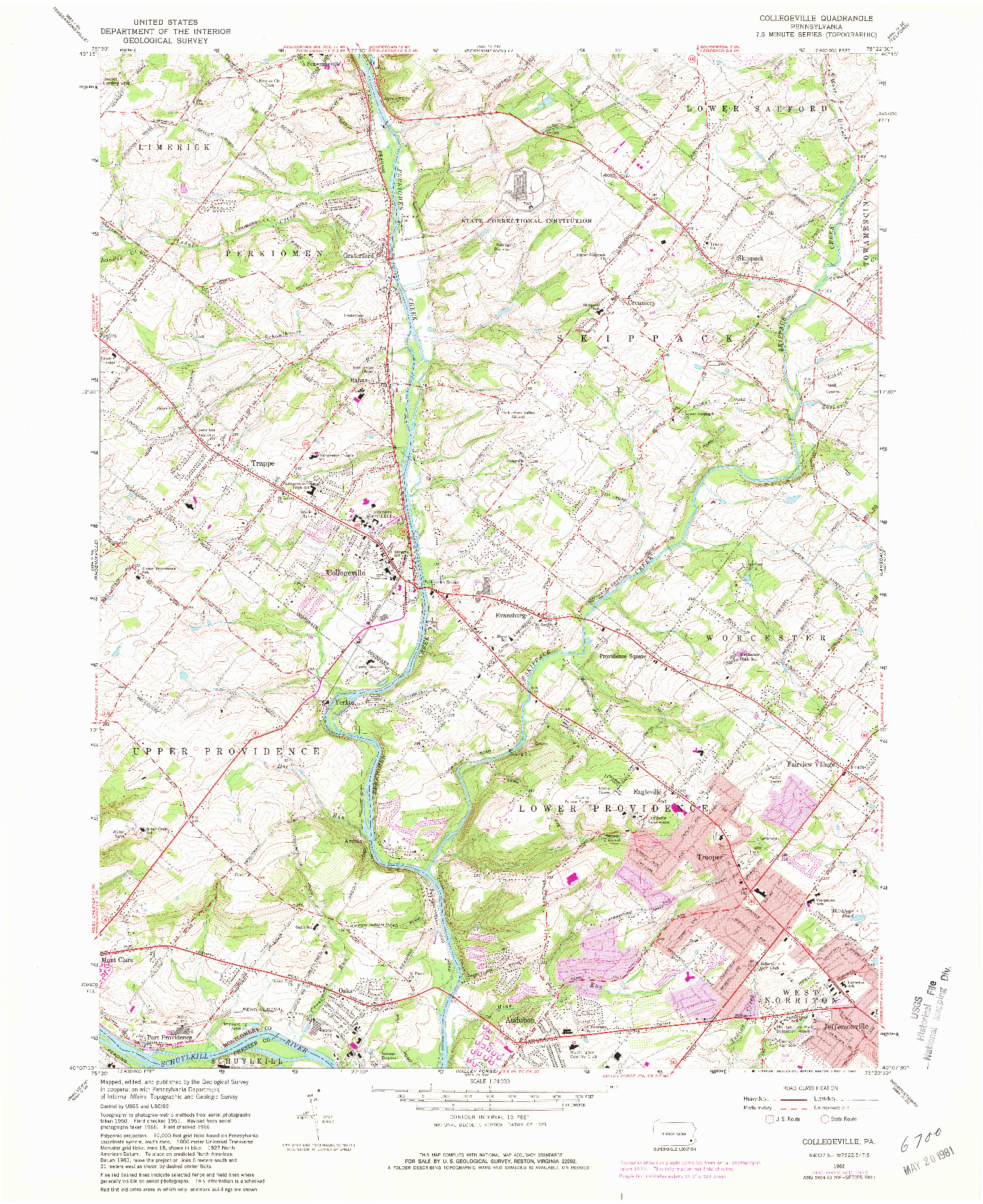 USGS 1:24000-SCALE QUADRANGLE FOR COLLEGEVILLE, PA 1966