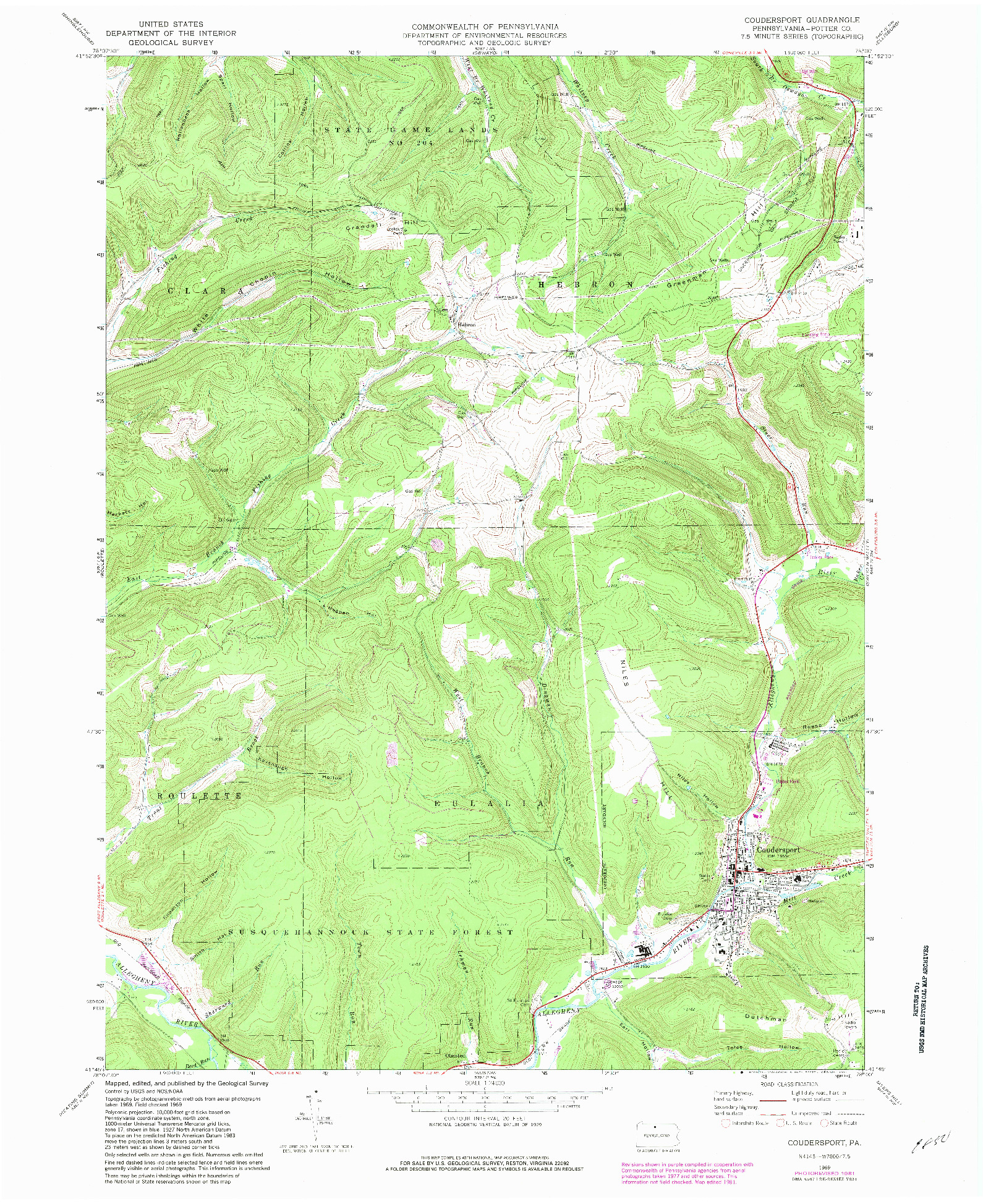 USGS 1:24000-SCALE QUADRANGLE FOR COUDERSPORT, PA 1969
