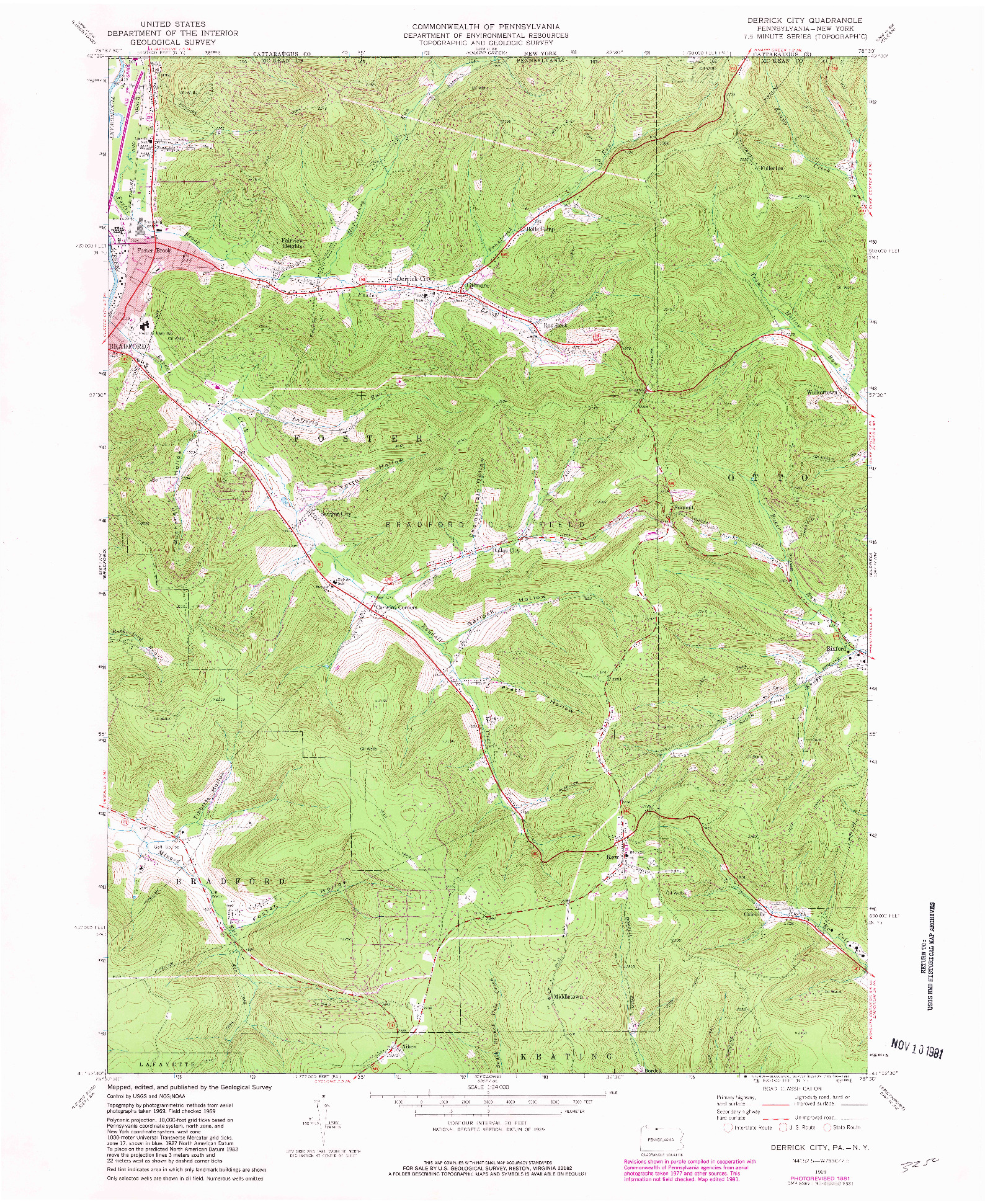 USGS 1:24000-SCALE QUADRANGLE FOR DERRICKS CITY, PA 1969