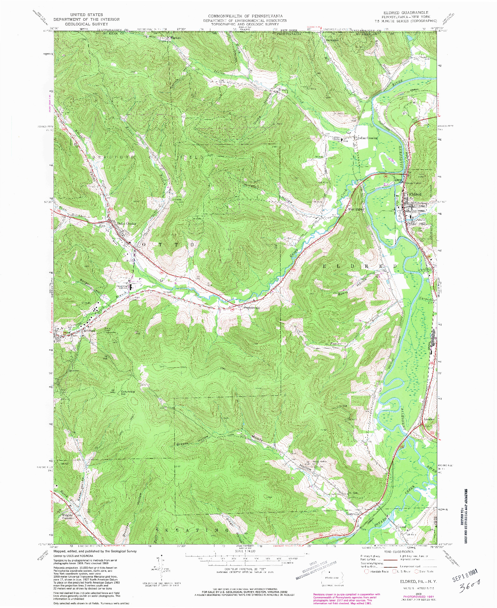 USGS 1:24000-SCALE QUADRANGLE FOR ELDRED, PA 1969