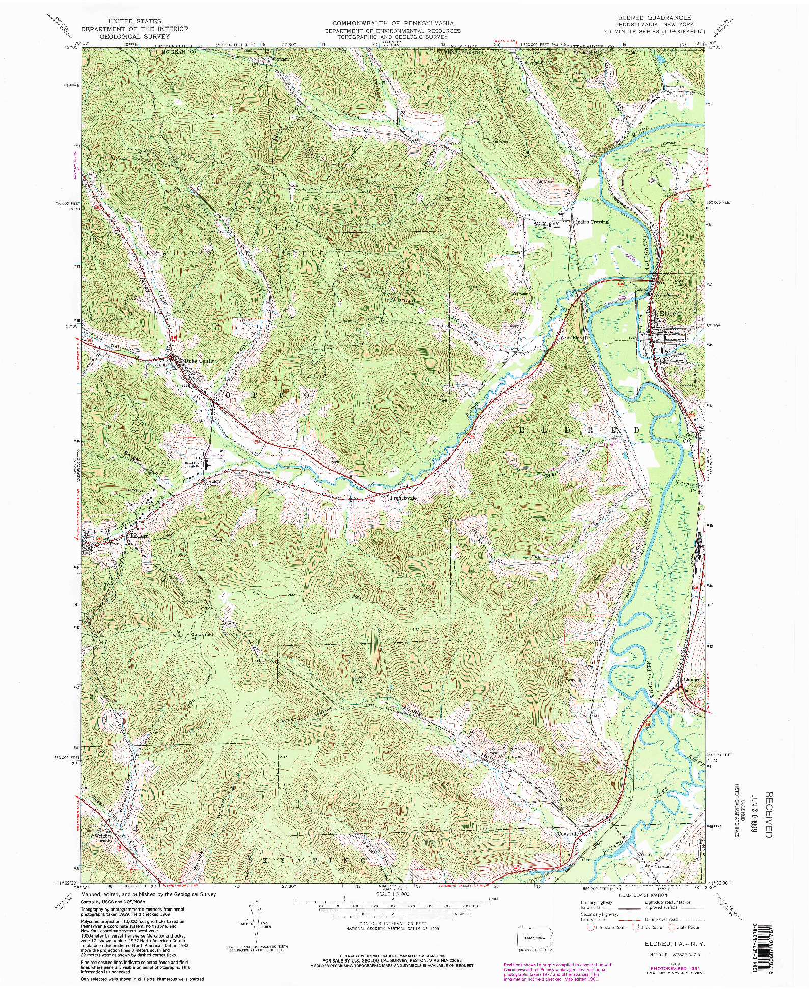 USGS 1:24000-SCALE QUADRANGLE FOR ELDRED, PA 1969