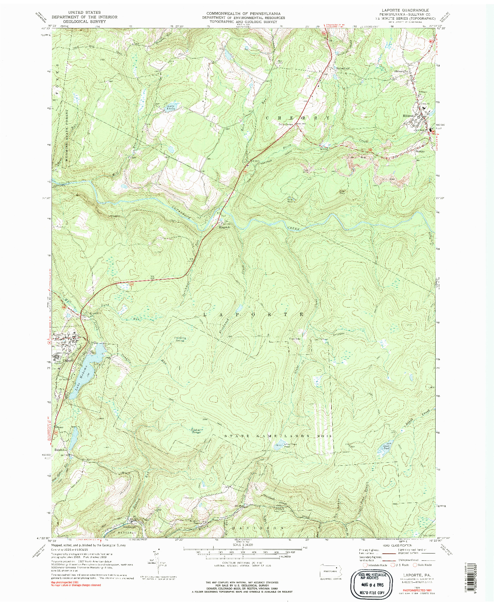 USGS 1:24000-SCALE QUADRANGLE FOR LAPORTE, PA 1969