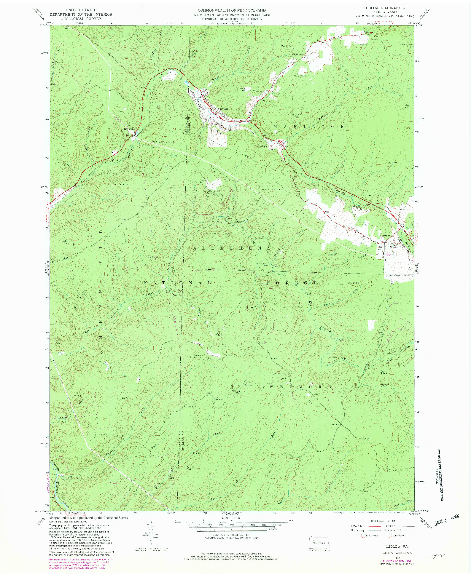 USGS 1:24000-SCALE QUADRANGLE FOR LUDLOW, PA 1966