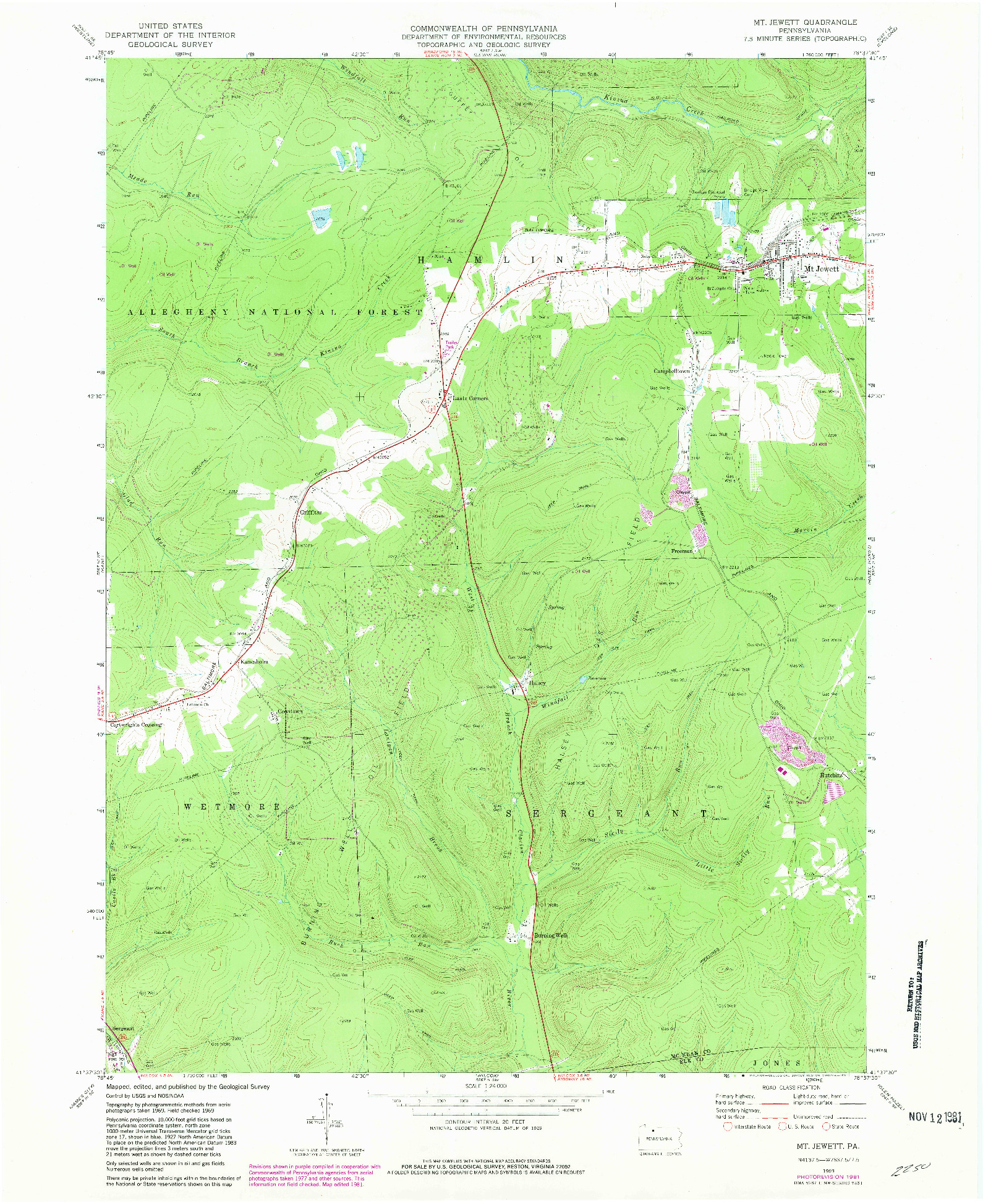 USGS 1:24000-SCALE QUADRANGLE FOR MT. JEWETT, PA 1969