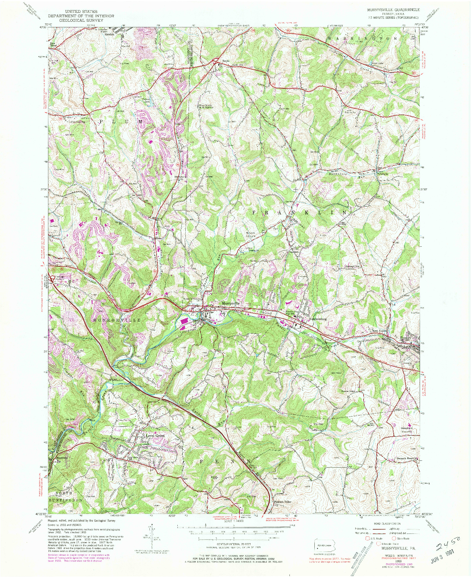 USGS 1:24000-SCALE QUADRANGLE FOR MURRYSVILLE, PA 1953