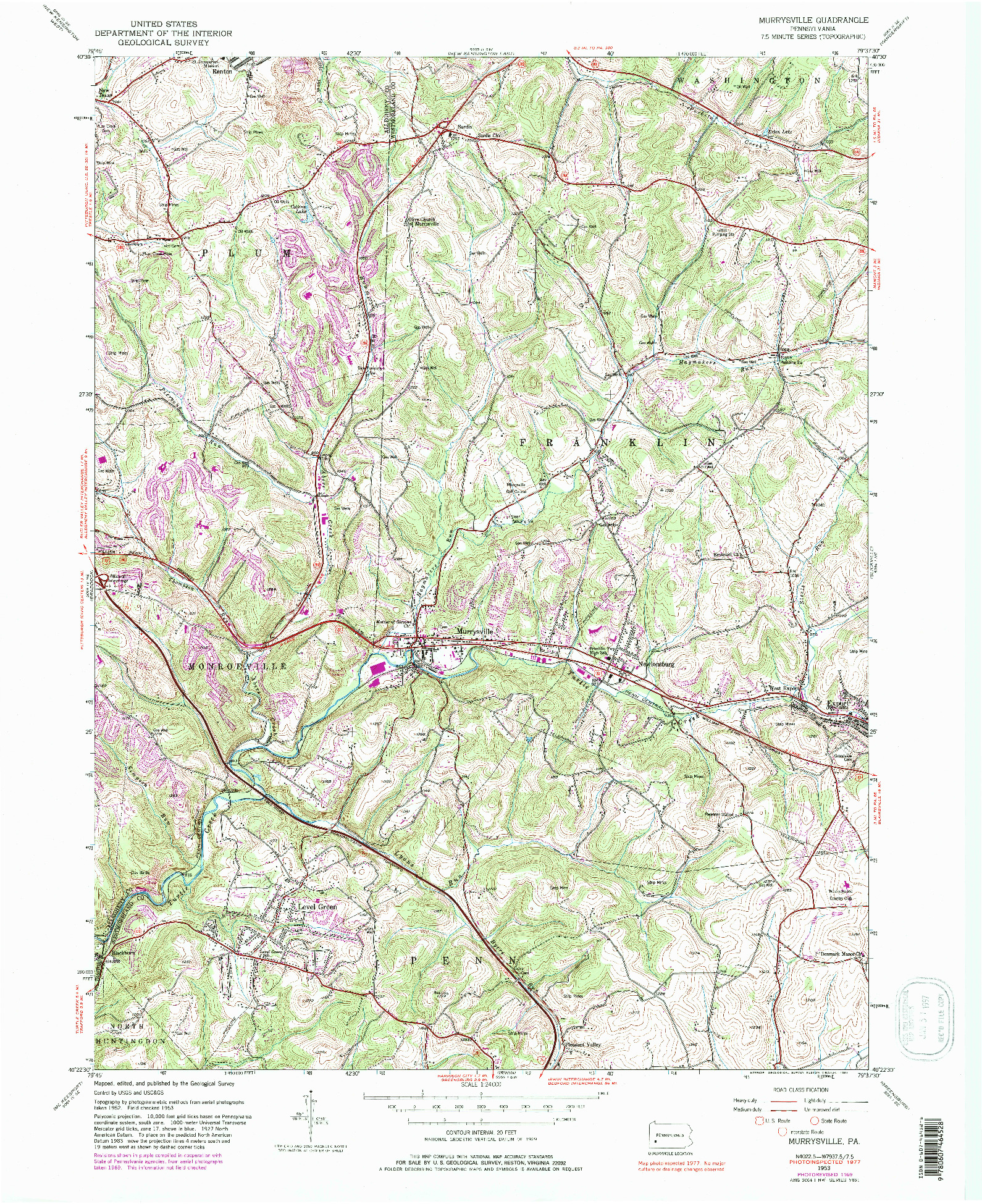 USGS 1:24000-SCALE QUADRANGLE FOR MURRYSVILLE, PA 1953