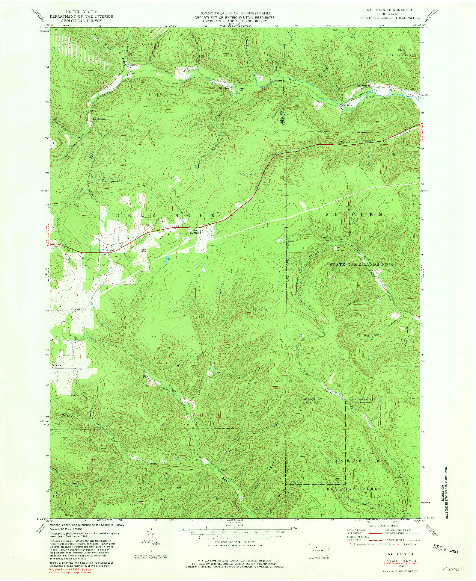 USGS 1:24000-SCALE QUADRANGLE FOR RATHBUN, PA 1969