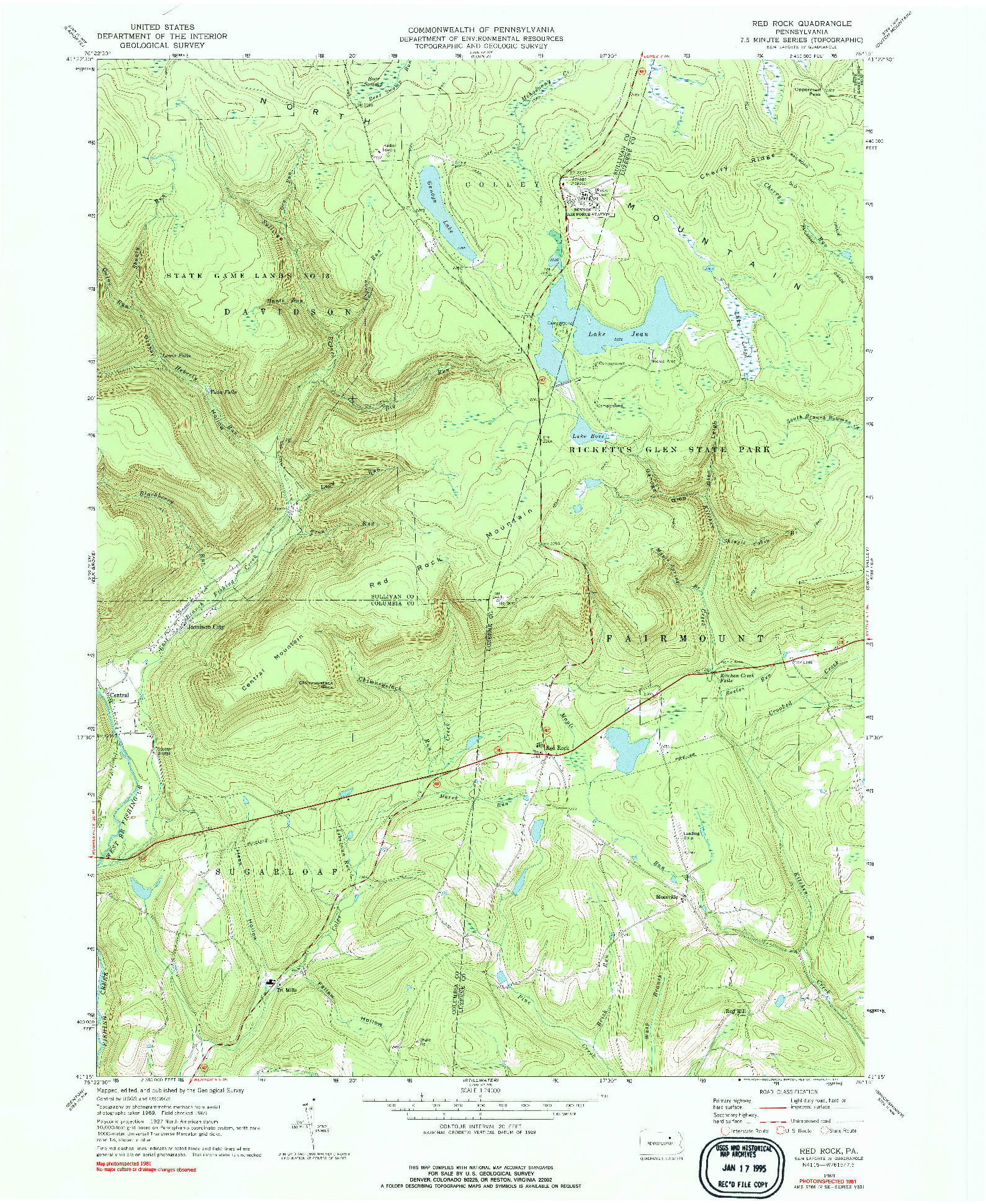 USGS 1:24000-SCALE QUADRANGLE FOR RED ROCK, PA 1969