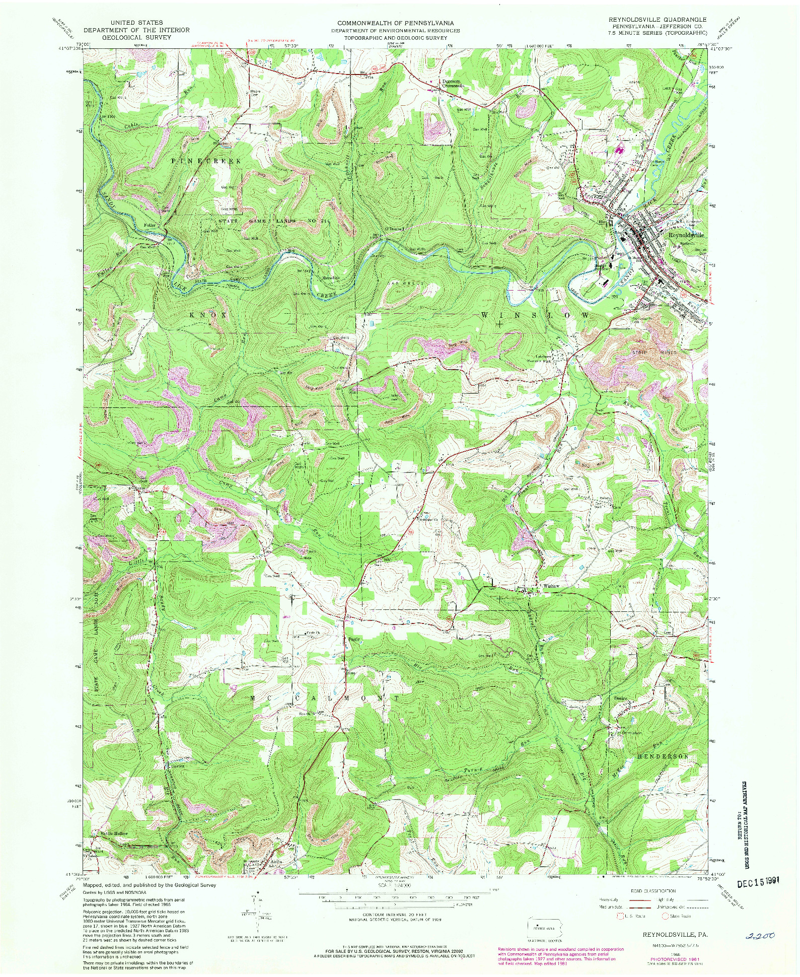 USGS 1:24000-SCALE QUADRANGLE FOR REYNOLDSVILLE, PA 1966