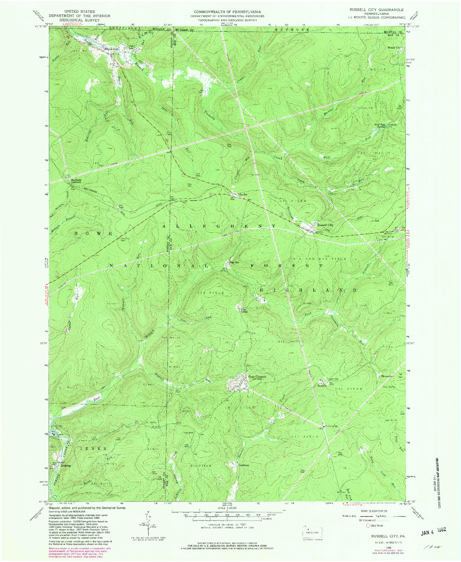 USGS 1:24000-SCALE QUADRANGLE FOR RUSSELL CITY, PA 1966