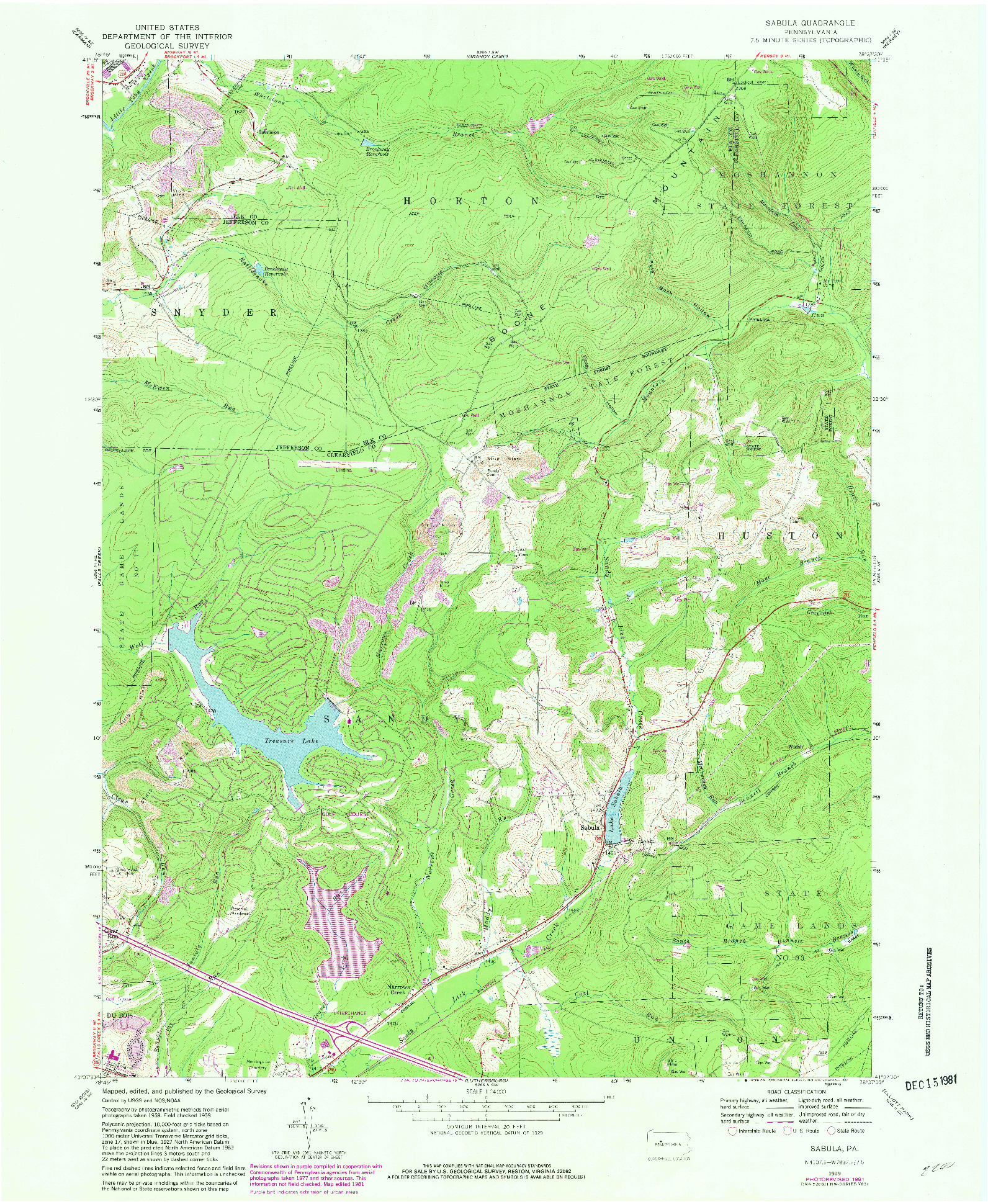 USGS 1:24000-SCALE QUADRANGLE FOR SABULA, PA 1959