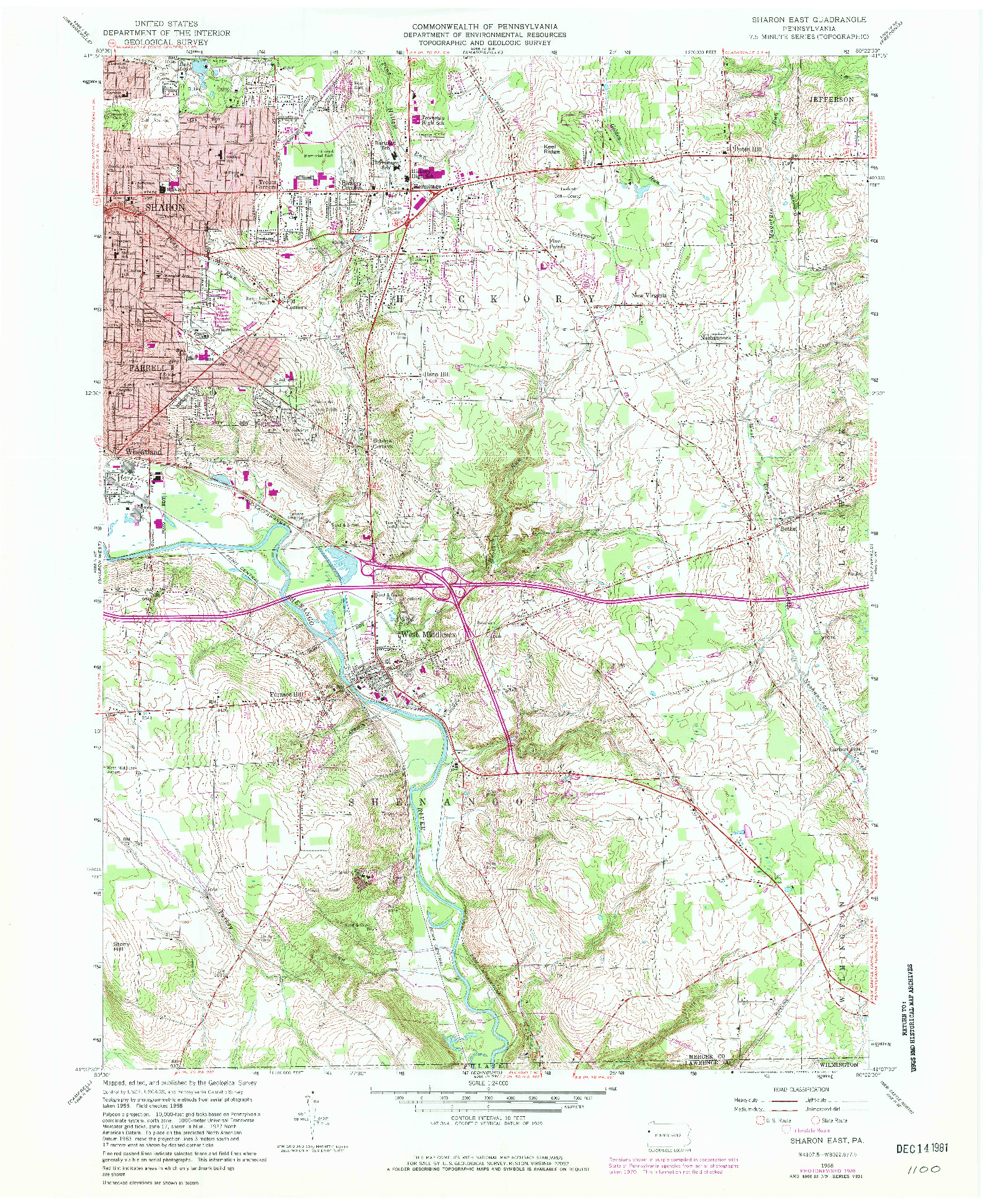 USGS 1:24000-SCALE QUADRANGLE FOR SHARON EAST, PA 1958