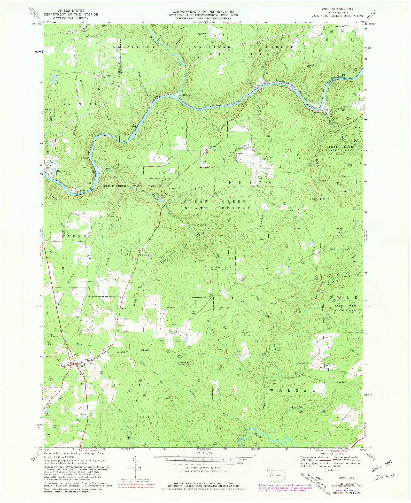 USGS 1:24000-SCALE QUADRANGLE FOR SIGEL, PA 1967