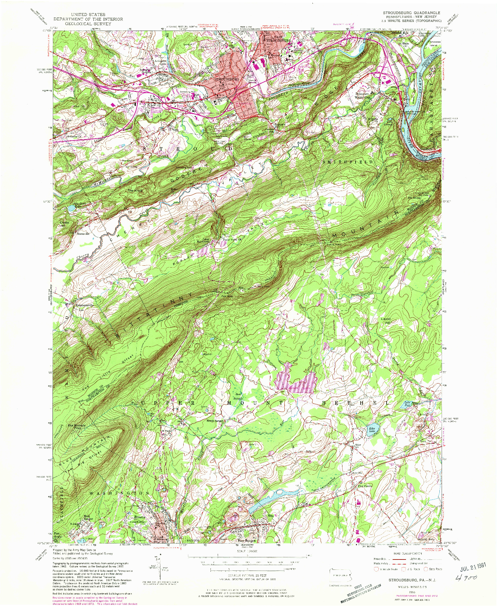 USGS 1:24000-SCALE QUADRANGLE FOR STROUDSBURG, PA 1955